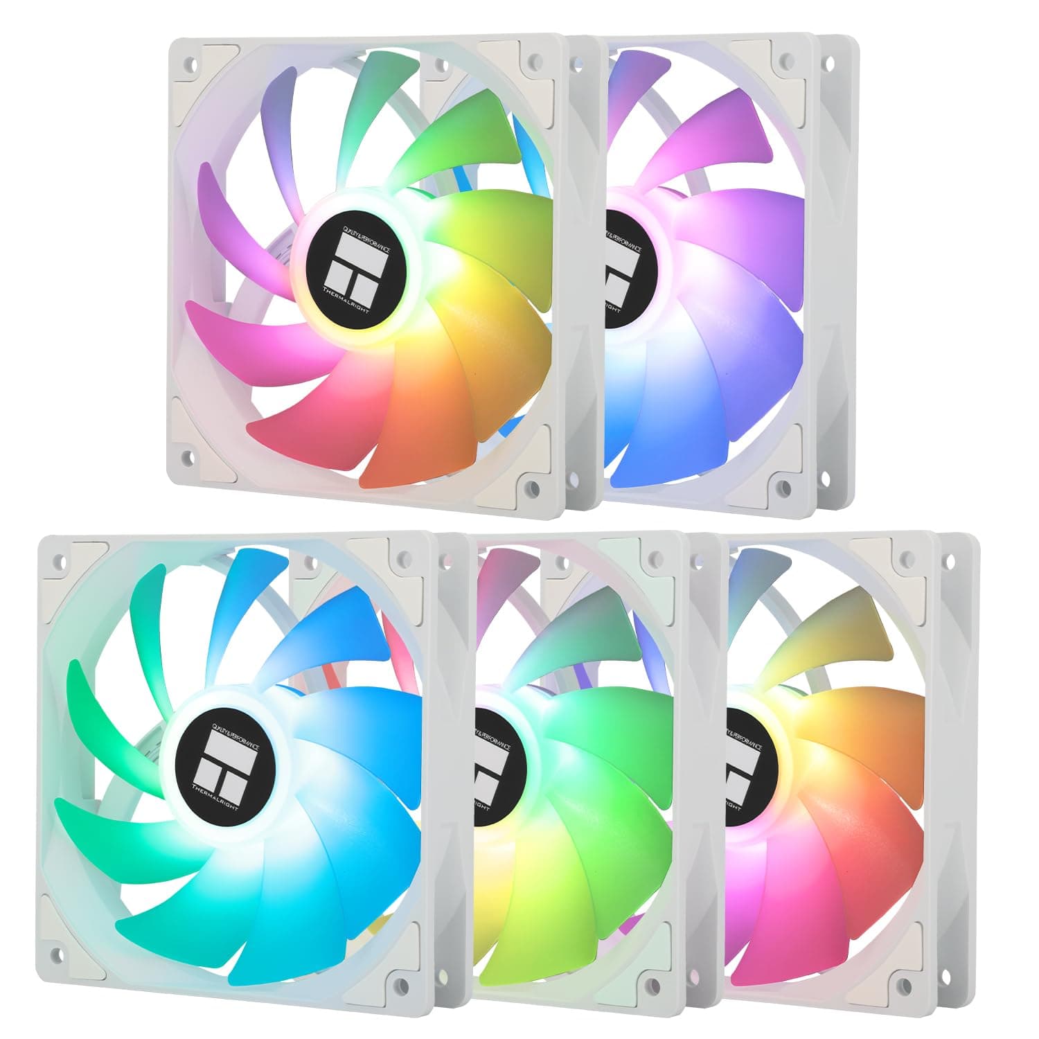 TR TL-C12CW-S X5 CPU Luftkühler 120mm ARGB Gehäuse-Lüfter, PWM leiser Computer-Lüfter mit S-FDB-Lager, bis zu 1550 U/min Kühlgeschwindigkeit Ventilator, PC-Kühlventilator, 5-Lüfter-Set, Weiß