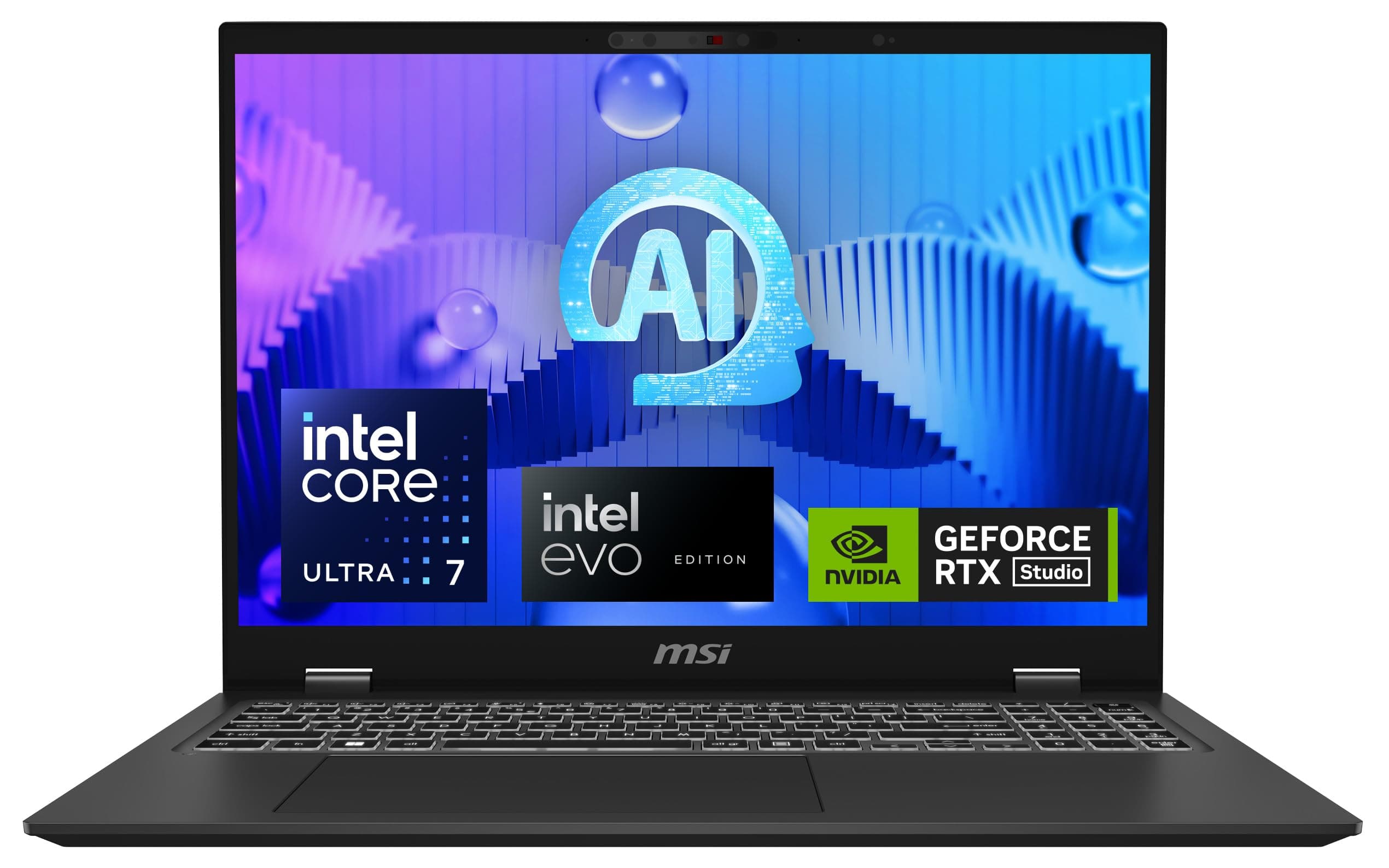 MSI Prestige 16 AI Studio Laptop, 40,6 cm (16,0") QHD+, Intel Core Ultra 7 155H, 32 GB LPDDR5 RAM, 1 TB SSD, GeForce RTX 4060, Windows 11 Home, QWERTZ Tastatur, schwarz, B1VFG-010