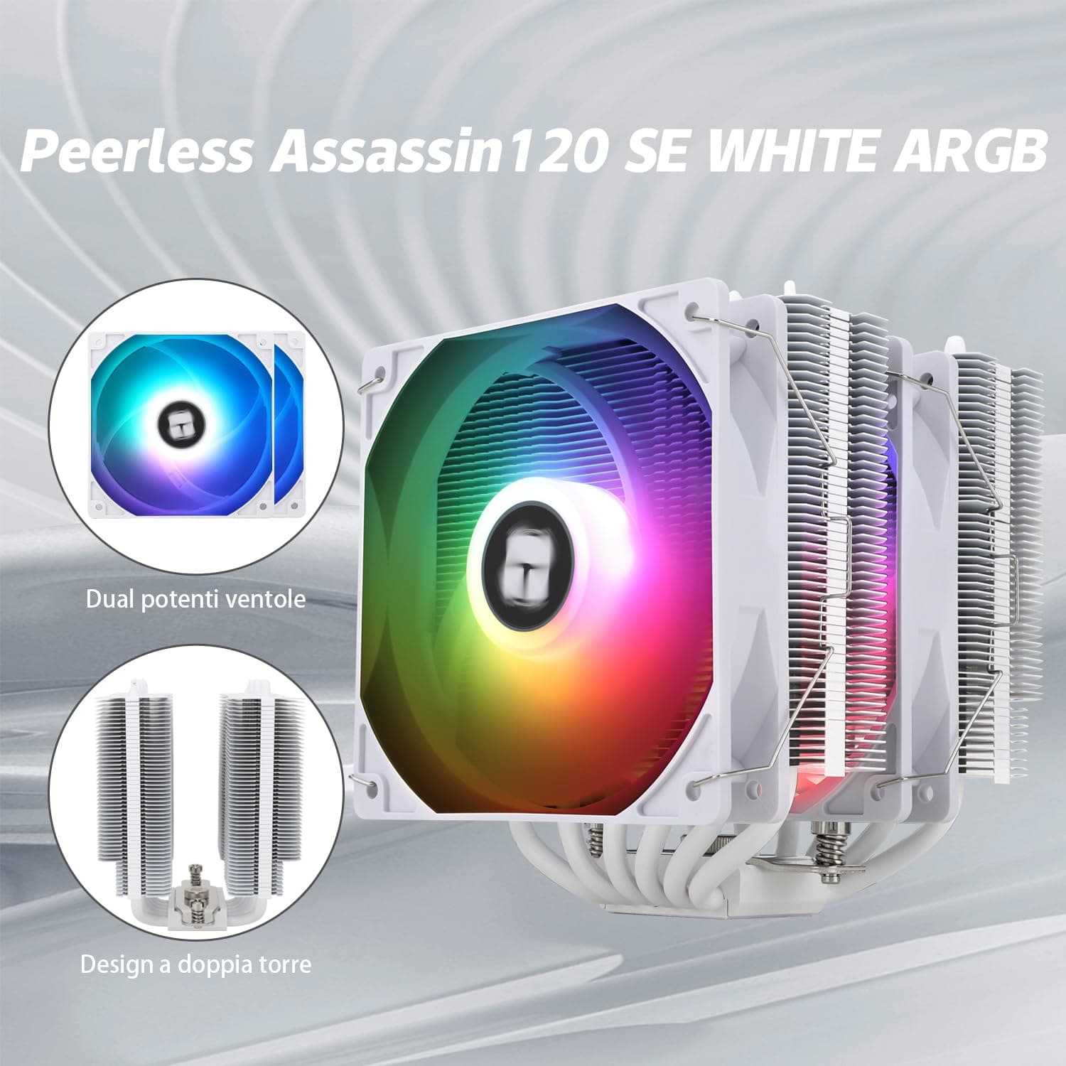 TR Peerless Assassin 120 SE ARGB weißer CPU-Luftkühler, 6 Heatpipes CPU-Kühler, Dual Lüfter 120 mm C12CW-S PWM, AGHP-Technologie, für AMD AM4 AM5/Intel 1700/1150/1151/1200 PA120 SE WHITE ARGB Bild 3