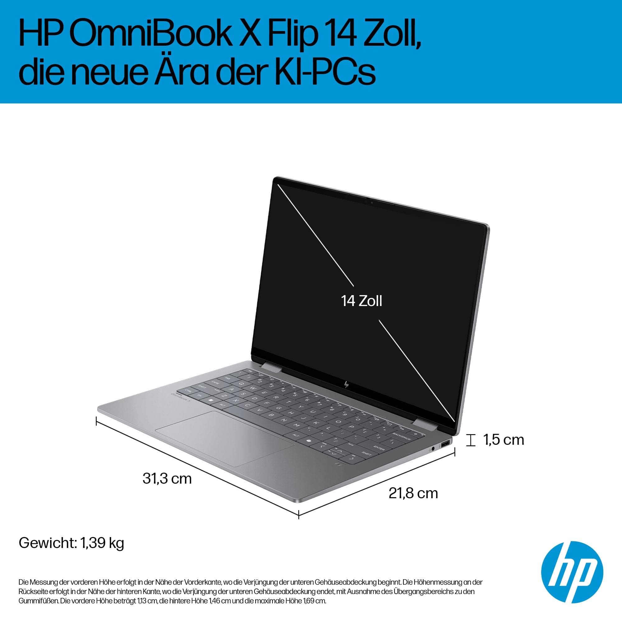 HP OmniBook X Flip 2-in-1 Laptop (14" 2K Touchscreen, AMD Ryzen AI 7, Copilot+, 16GB RAM, 512GB, Win11, QWERTZ) - Silber AMD Ryzen AI 7 350 512 GB SSD Bild 4