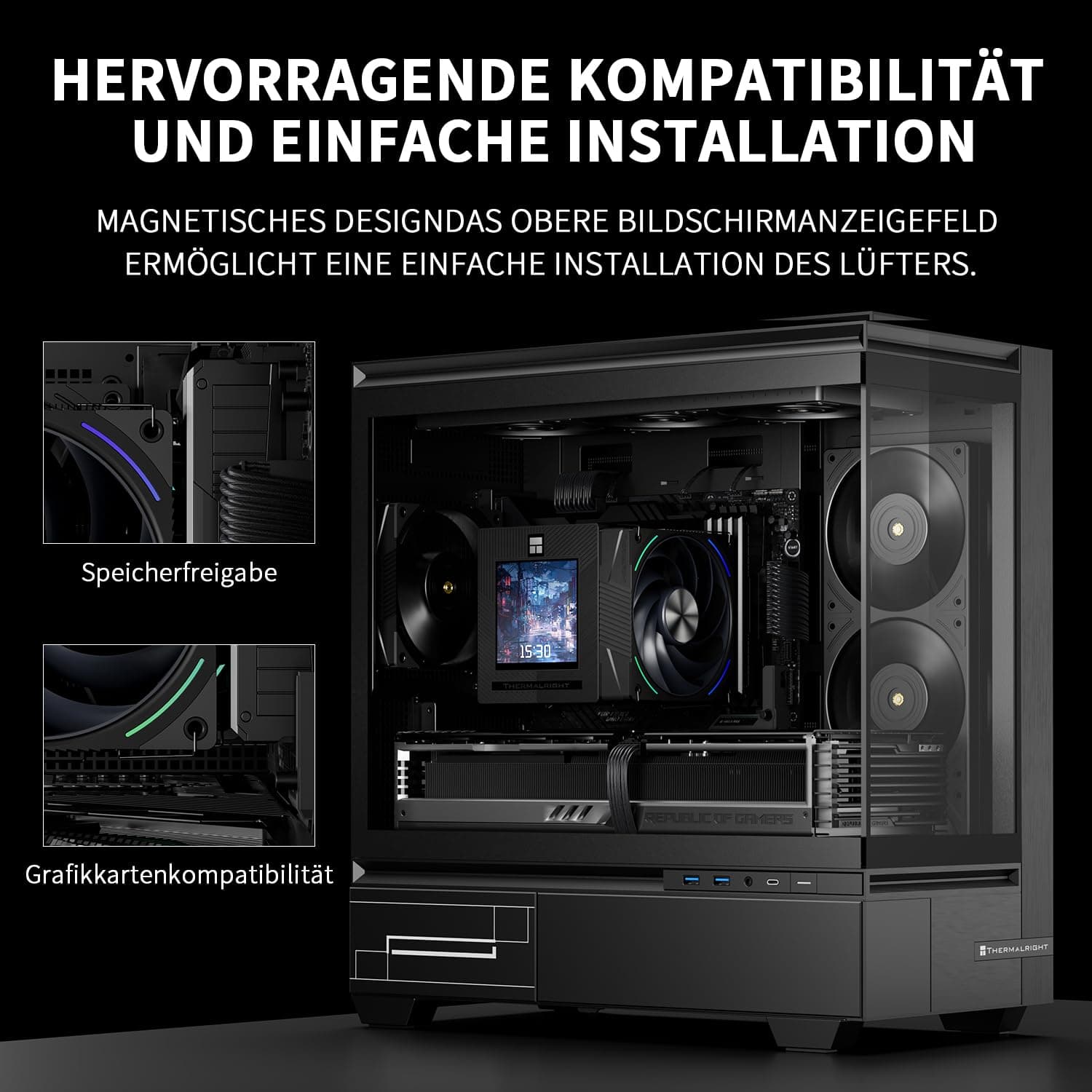 TR Phantom Spirit 120 Vision EVO CPU-Luftkühler, Desktop-Kühlkörper mit Dual-PWM-Lüfter, PC-Bildschirmkühler von 3,95 Zoll magnetisch, 480x480 Auflösungsvermögen, für LGA1851/1700, AM5 PS120 VISION EVO-DE Bild 7