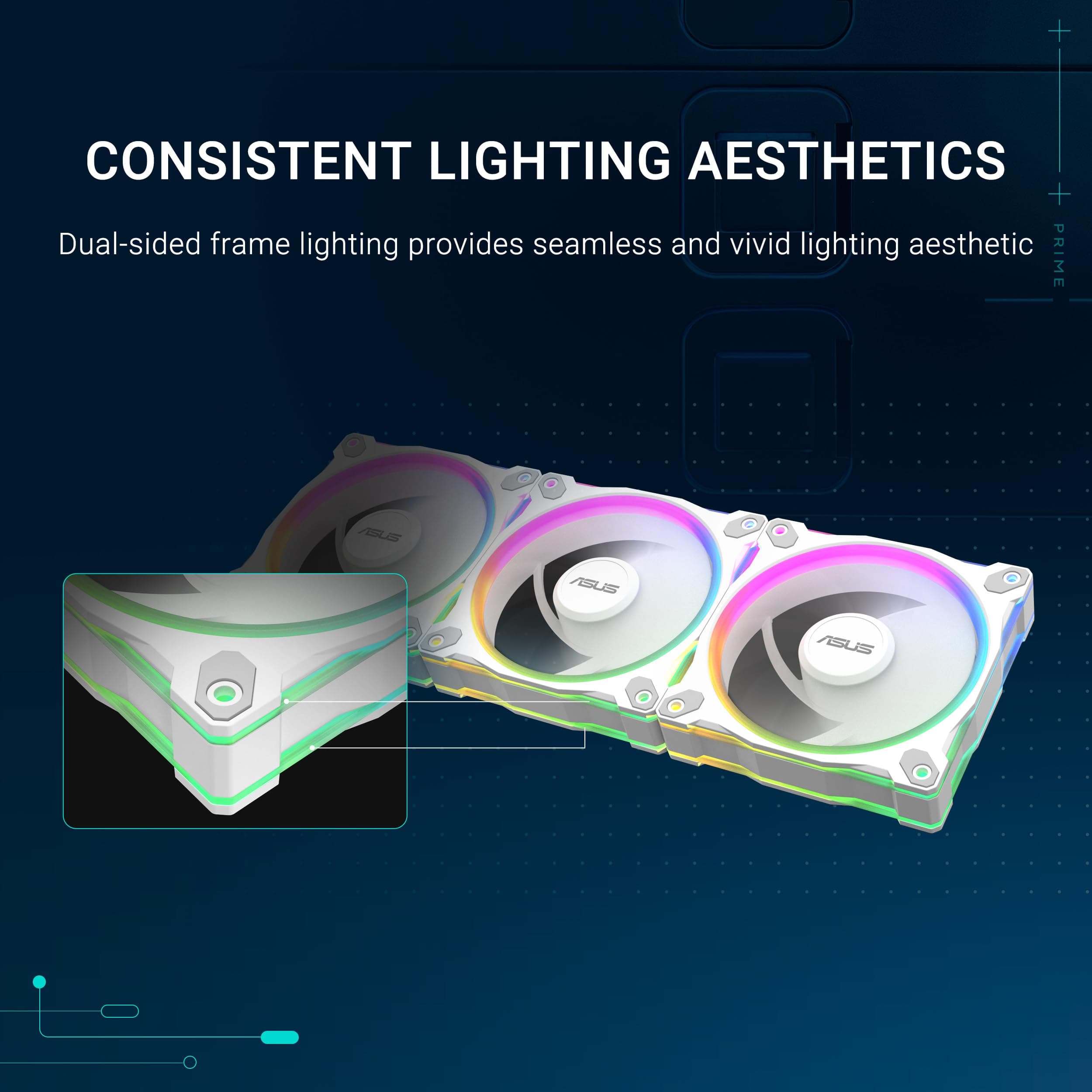 ASUS Prime MR120 White ARGB Reverse-Gehäuselüfter Single (beidseitige Beleuchtung, 20 adressierbare RGB-LEDs, 28 mm Rahmen, PWM-Steuerung, Lüfterdrehzahl 1600 U/min, 23dB(A) Lärmpegel, 58 CFM, Weiß) Bild 7