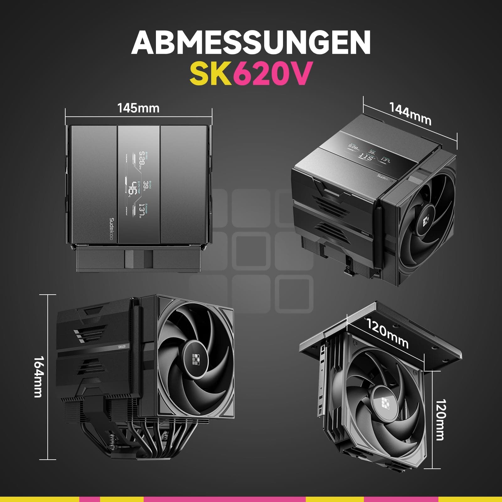Sudokoo SK620V CPU Kühler : AM5 Exklusiv, CPU Cooler mit Digital Display, Prozessorlüfter mit 2 x 120mm PWM PC Lüfter FDB, 6 Heatpipes, Dual Tower, Werkzeuglose Lüftermontage, RAM-Kompatibilität Bild 7