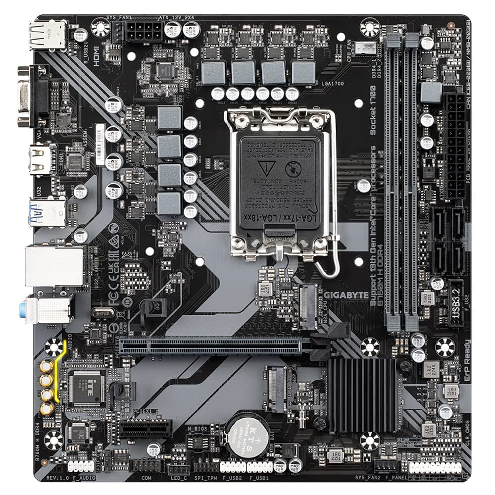 GIGABYTE B760M H DDR4 Motherboard - Unterstützt Intel Core 14. Generation CPUs, 6+1+1 Phasen Digital VRM, bis zu 3200MHz DDR4 (OC), 2xPCIe 4.0 M.2, GbE LAN, USB 3.2 Gen1 Bild 3