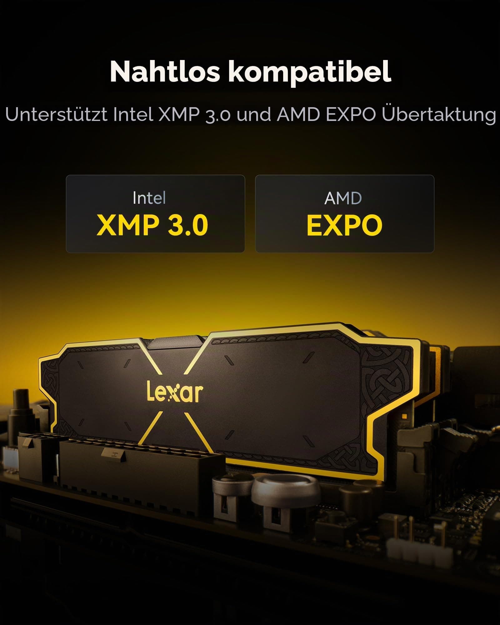 Lexar OC DDR5 RAM 32GB Kit (2x16GB) 6000MHz, UDIMM Desktop Speicher, CL38 | 288pin UDIMM Desktop Speicher, Gaming Computer Speicher DRAM für Intel XMP 3.0/AMD EXPO, On-die ECC, 1,25V Bild 7