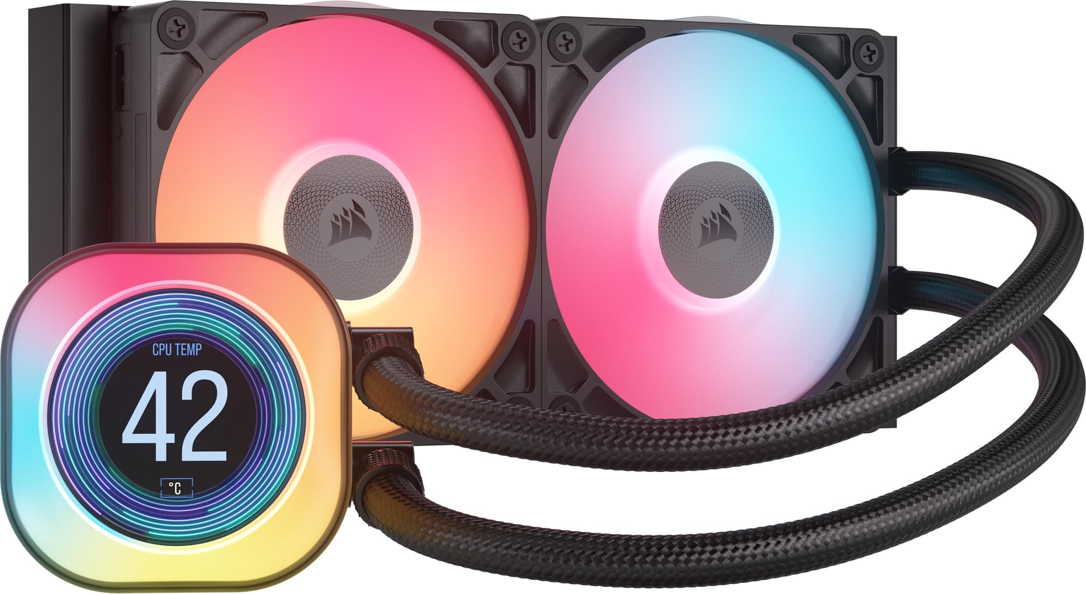 Corsair iCUE LINK Titan 240 RX LCD CPU-Flüssigkeitskühler – 240mm AIO – FlowDrive-Kühl-Engine – Intel LGA 1851/1700, AMD AM5/AM4 – 2X RX120 RGB-Lüfter – iCUE LINK-System-Hub Inbegriffen – Schwarz Bild 2