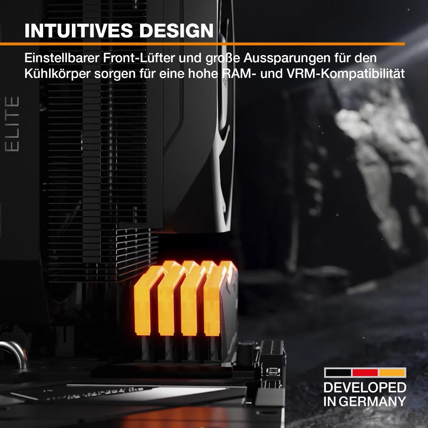 be quiet! Dark Rock Elite Luftkühler, 2x Silent Wings 135mm PWM Lüfter, Speed Switch mit 2 Modi, Hochleistungs-Heatpipes, Frontlüfter-Montagesystem, erhöhte RAM-Kompatibilität, ARGB LEDs, BK037 Bild 3