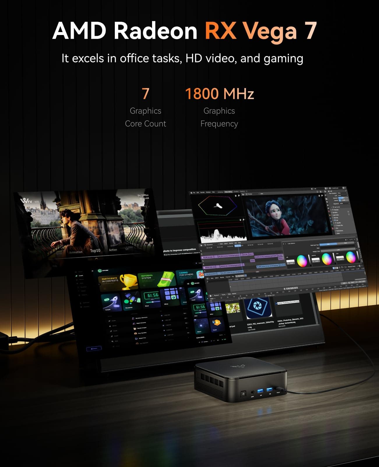 NiPoGi Mini PC 32GB DDR4 1TB SSD, AMD Ryzen 7 7730U(Bis zu 4.5GHz, 8C/16T) Micro Desktop Computer Für Büro/Heimkino/Meeting/Business/Trip【Wifi6/Bluetooth5,2/DP+HDMI+USB-C】 Besser als 7430U R7 7730U/ 32GB DDR4 1TB SSD blacks Bild 6