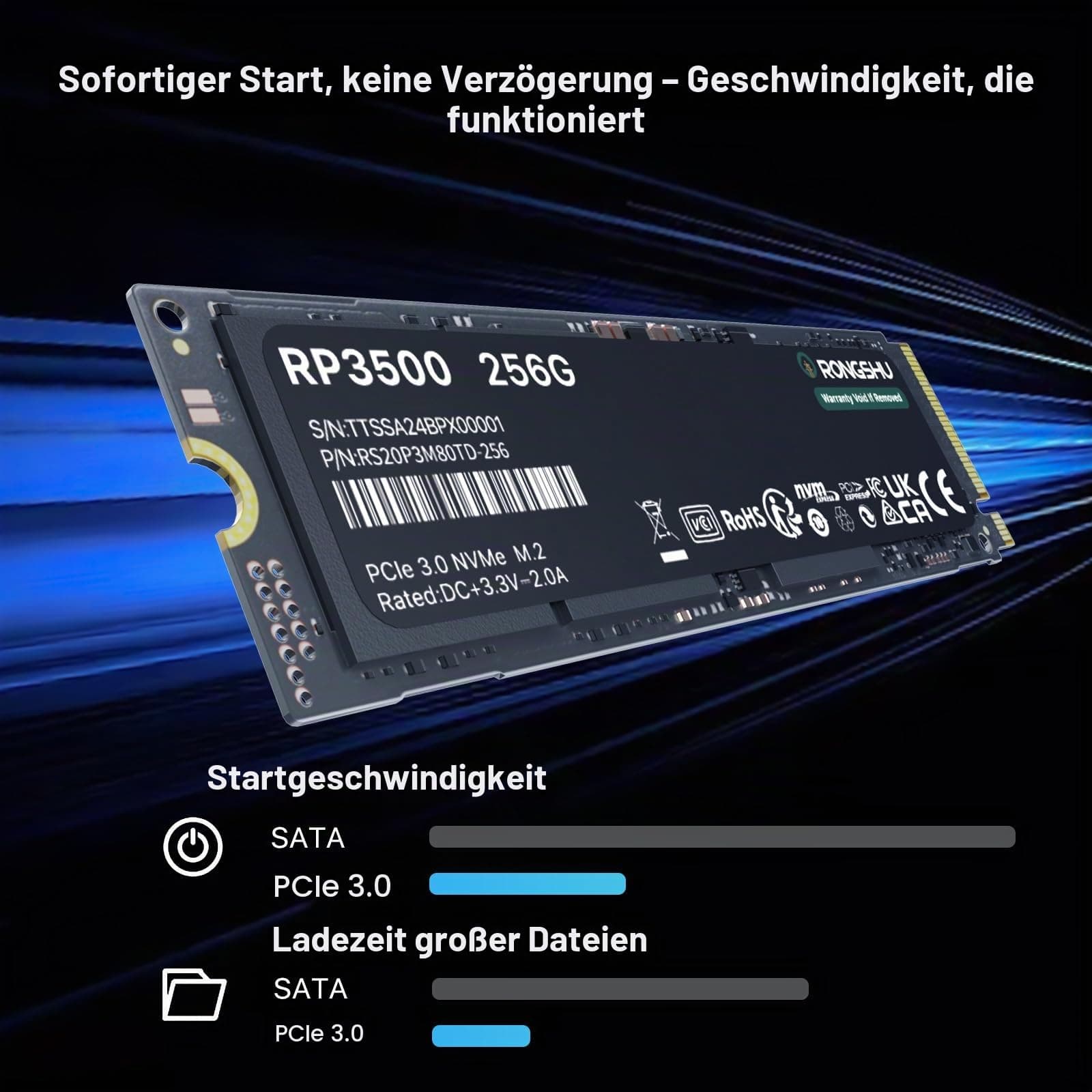256GB NVMe SSD M.2 PCIe Gen 3×4, 3.000 MB/s Lesen, 1500MB/s Schreiben, M.2 2280 Internes Soild State Drive, SLC Cache 3D NAND TLC Kompatibel mit Laptop und PC Desktops (RP3500) Bild 5
