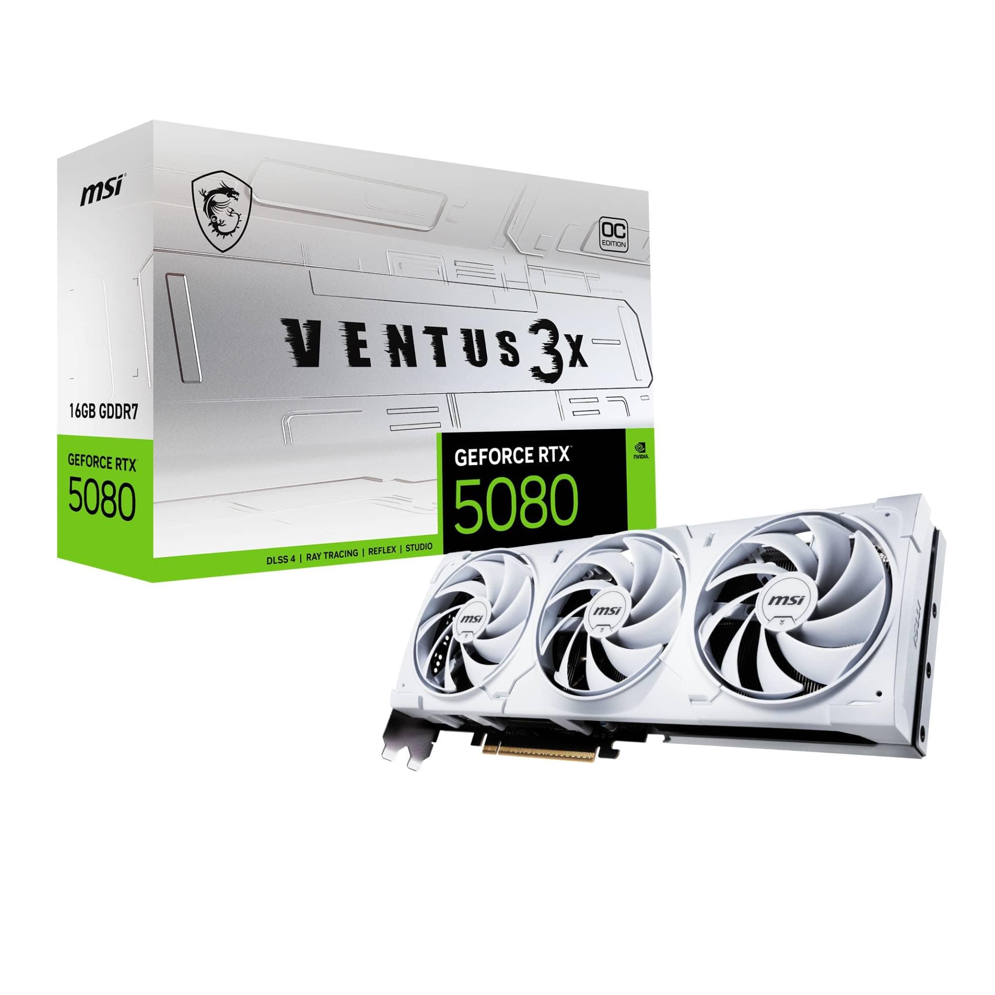 MSI GeForce RTX 5080 16G Ventus 3X OC White — 16GB GDDR7 (30Gbps/256-bit), PCIe 5, Boost: 2640 MHz, HDMI 2.1b, DisplayPort 2.1b Bild 2
