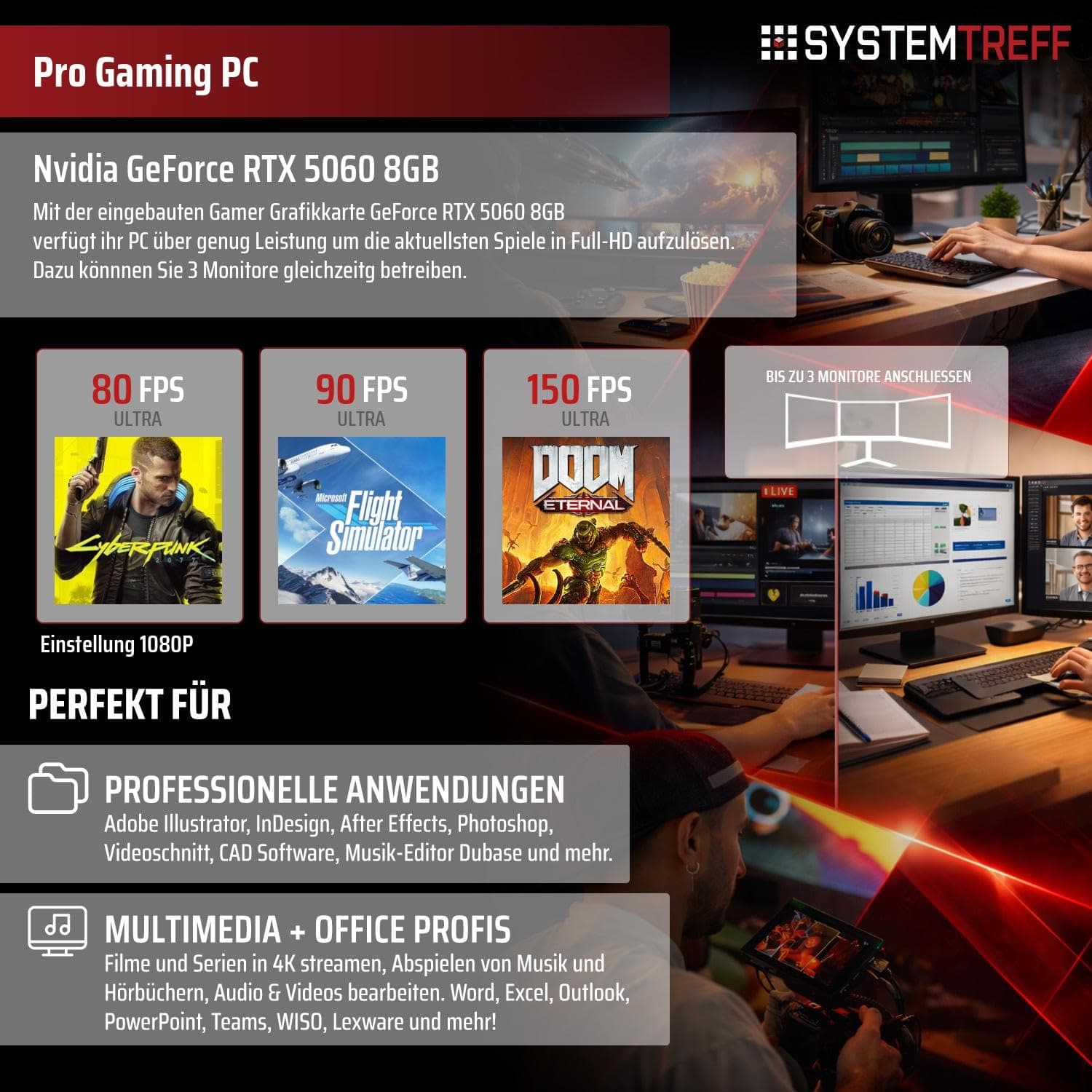 SYSTEMTREFF Gaming PC weiß Intel Core i5-12400F 6x4.4GHz | Nvidia RTX 5060 8GB DX12 | 512GB M.2 NVMe | 16GB DDR4 RAM | Windows 11 | WLAN Desktop Computer Rechner für Gamer, Zocker & Streamer Bild 5