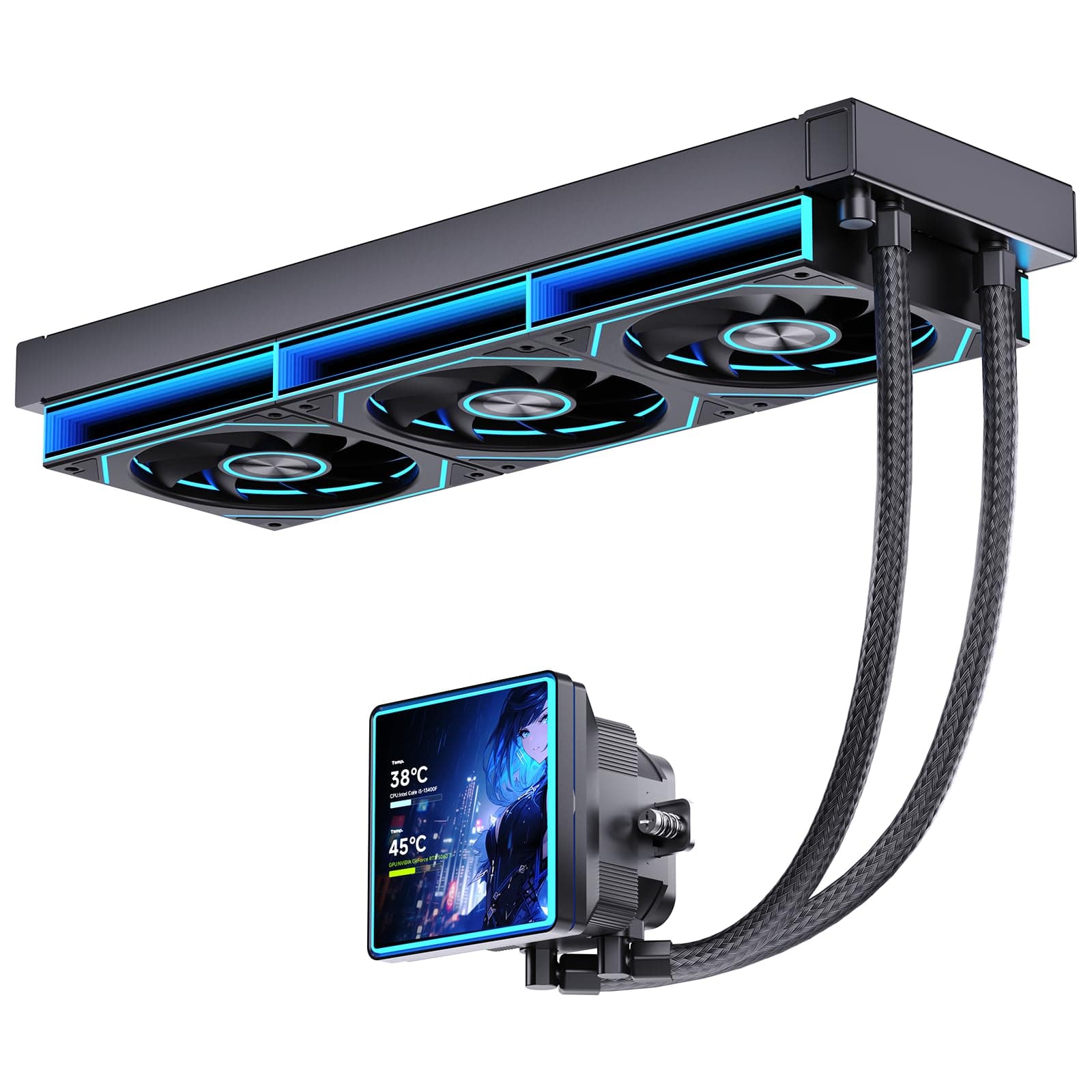 TZMRIT PF360-SE Aio Wasserkühlung 360mm mit 4'' LCD Screen Display,ARGB Infinity Mirror 2000RPM PWM Lüfter,für AM4/AM5& Intel LGA1851/1700 (BK) Black