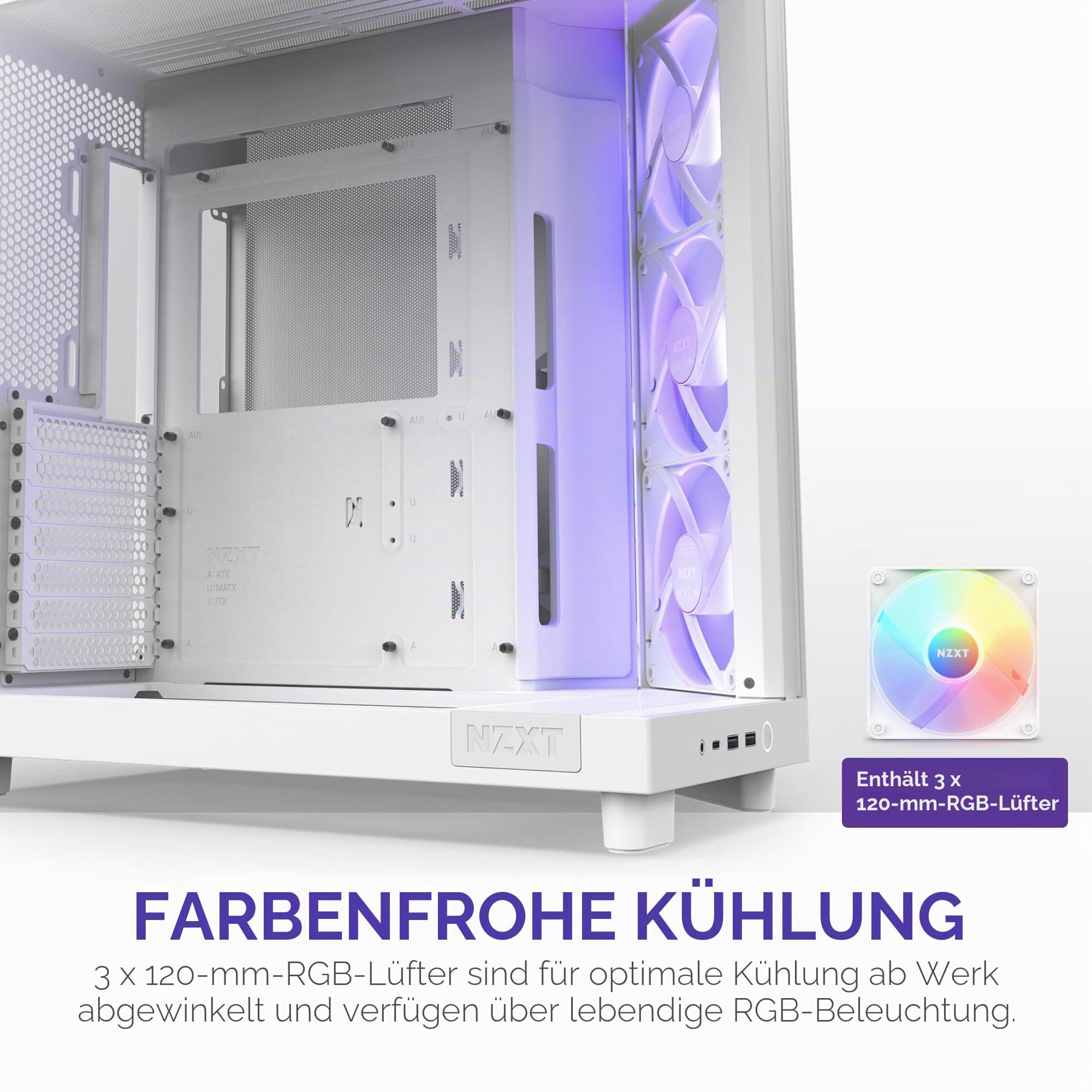 NZXT H6 Flow RGB , CC,H61FW,R1 , Kompaktes Mid,Tower Gehäuse mit zwei Kammern , Inklusive 3 x 120 mm , Lüfter RGB , Glaspaneele mit Panoramablick , Hochleistungs,Airflow,Panels , Weiß White H6 Flow RGB Bild 7