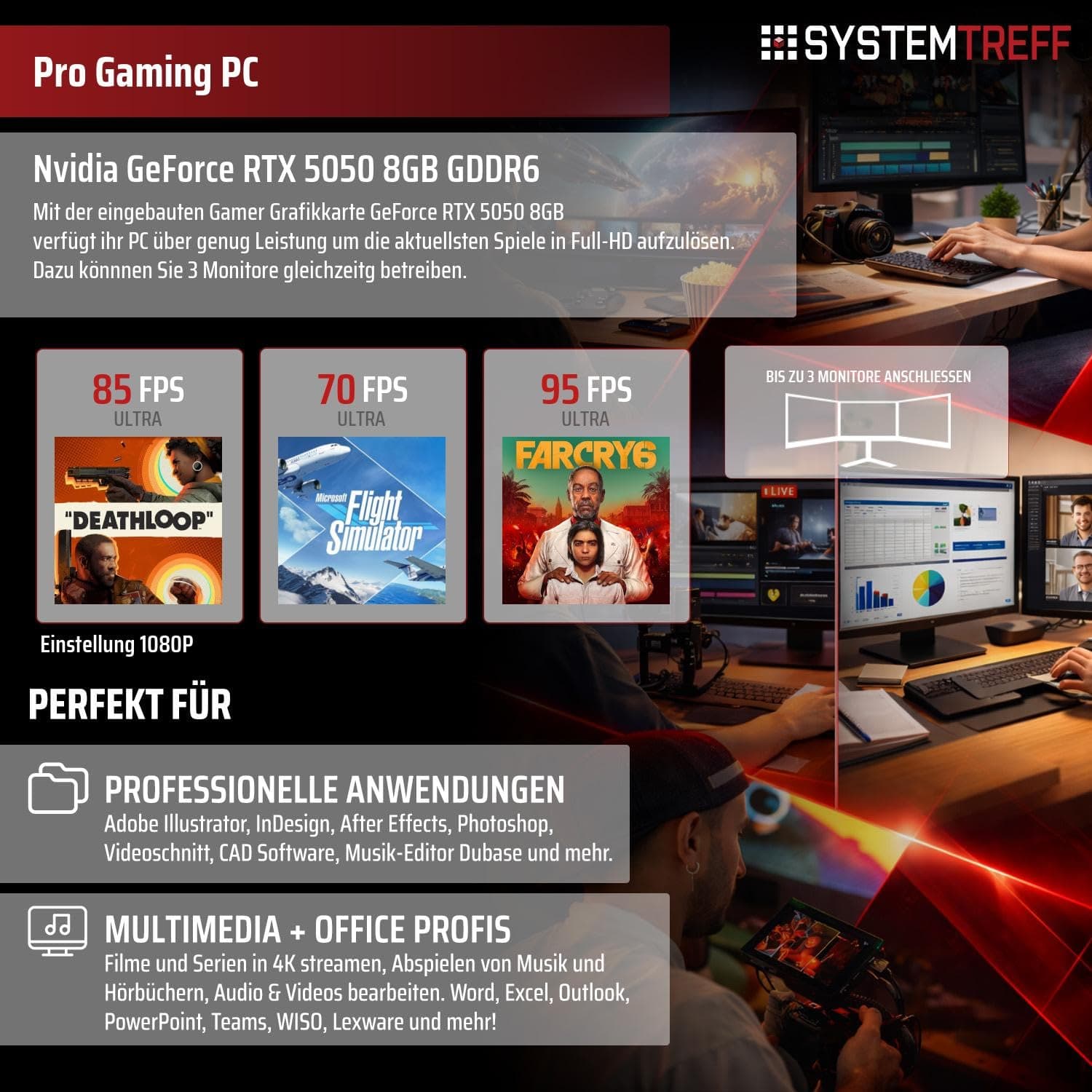 SYSTEMTREFF Gaming PC AMD Ryzen 5 5600 6x4.4GHz | Nvidia RTX 5050 8GB DX12 | 512GB M.2 NVMe | 16GB DDR4 RAM | Windows 11 | WLAN Desktop Computer Rechner für Gamer, Zocker & Streamer Bild 5