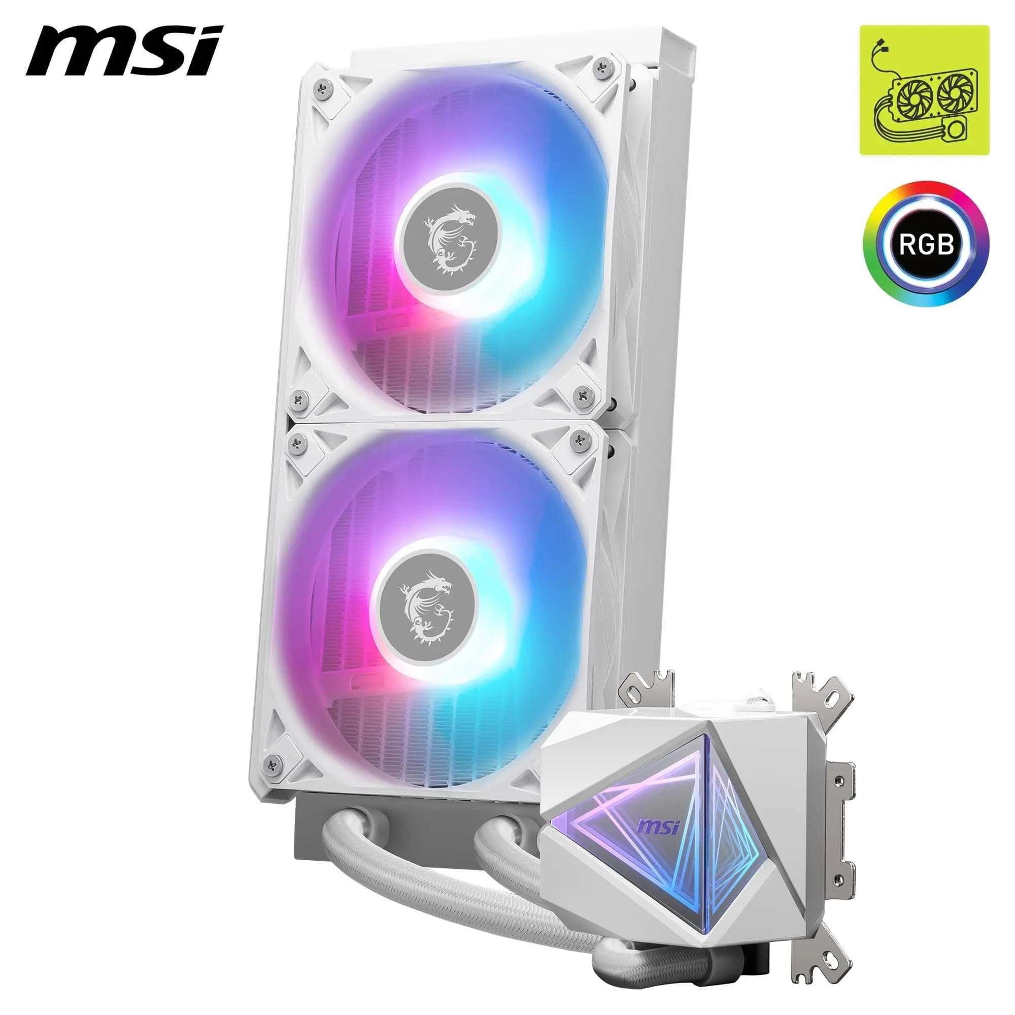 MSI MAG CORELIQUID I240 White AIO CPU Wasserkühlung - Vergrößerte Kupferkühlplatte, ARGB & LDB Lüfter, Zweikammer-Wasserblock, Split-Flow Radiator, unterstützt Intel & AMD Sockel Bild 5