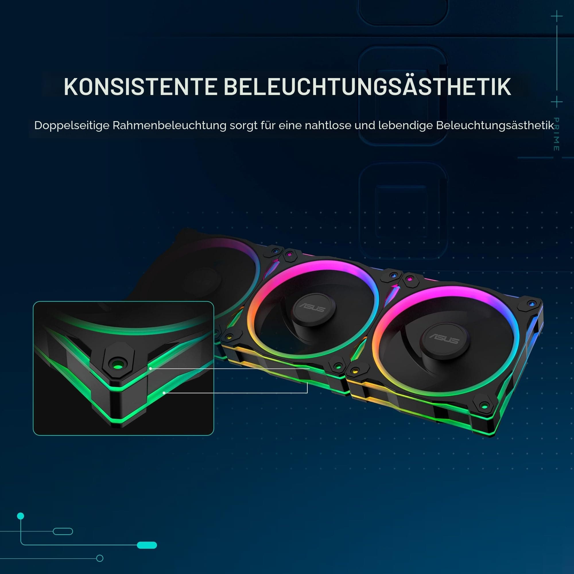ASUS Prime MR120 Black ARGB Reverse-Gehäuselüfter Single (beidseitige Beleuchtung, 20 adressierbare RGB-LED, 28 mm Rahmen, PWM-Steuerung, Lüfterdrehzahl 1600 U/min, 23dB(A) Lärmpegel, 58 CFM, Schwarz) Bild 7