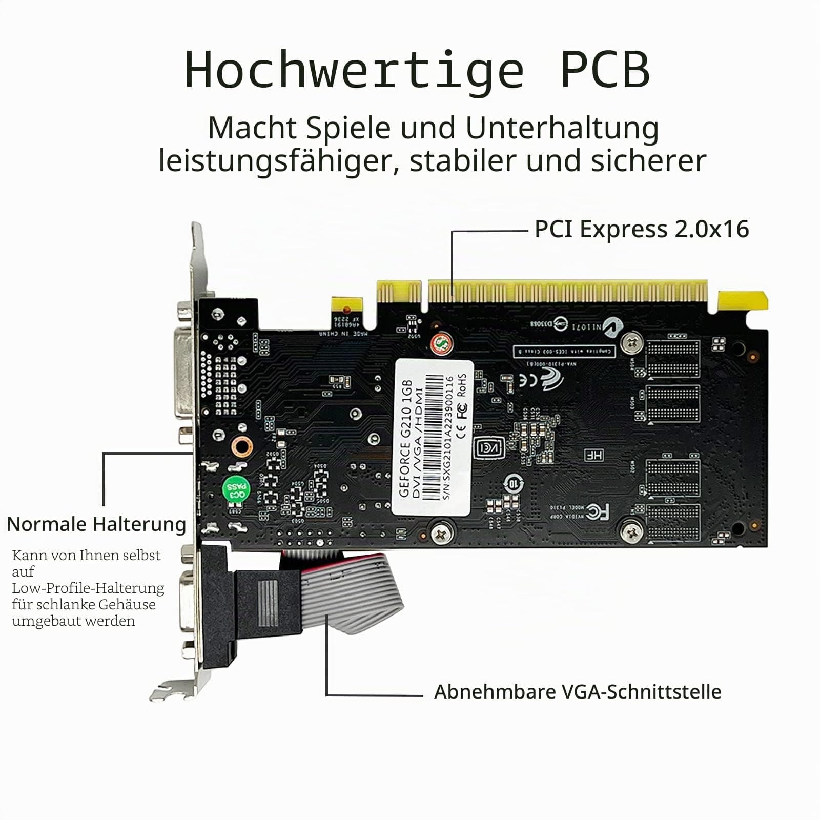 QTHREE GeForce 210 Grafikkarte, 1024 MB, DDR3, 64 Bits, HDMI, DVI, VGA, DirectX 10, OpenGL 3.3, PCI Express x16, Low Profile 3 Schnittstellen Bild 5