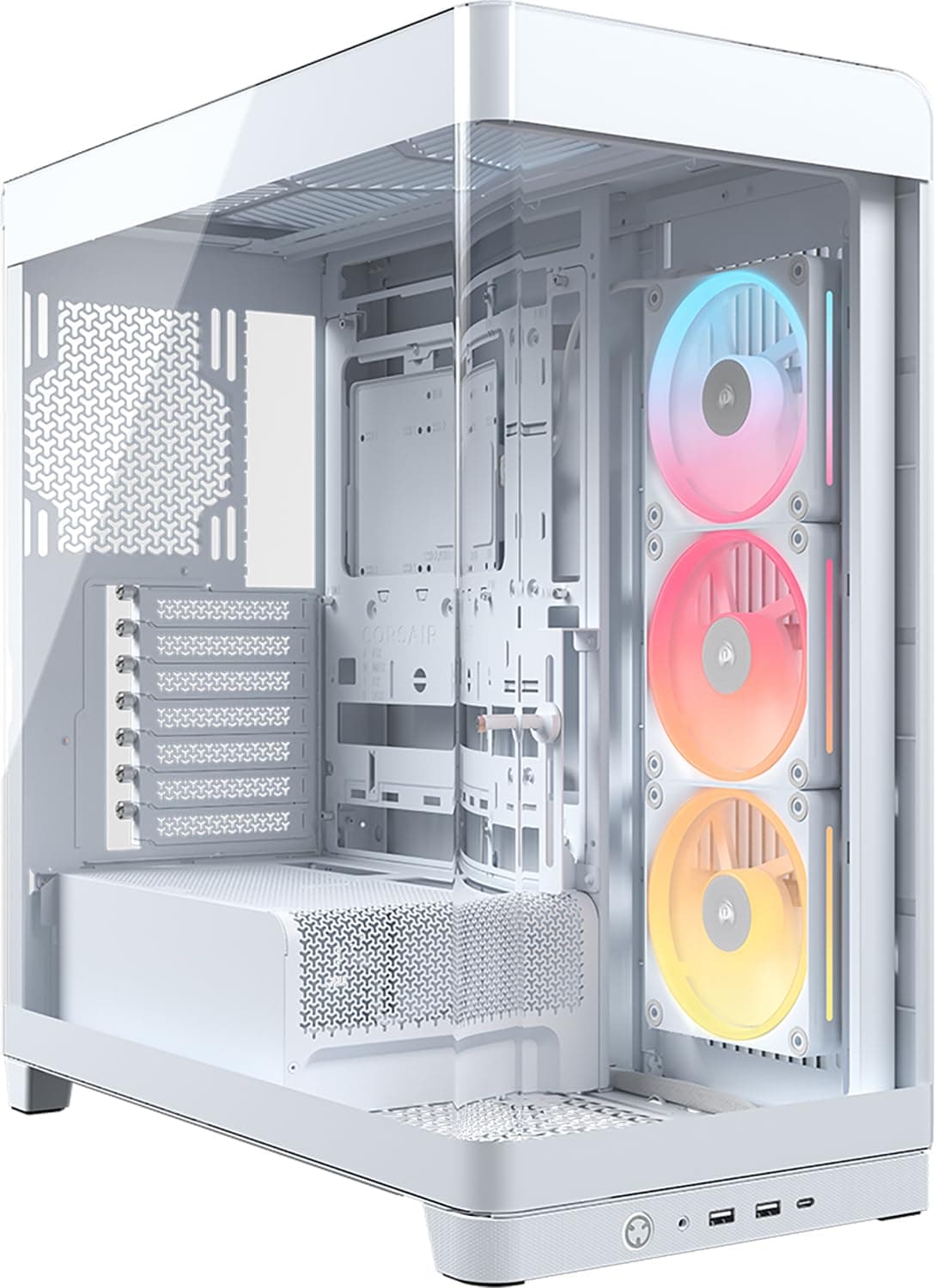 CORSAIR Frame 4500X LX-R RGB LINK Panoramaglas Mid-Tower-PC-Gehäuse – InfiniRail Lüftermontagesystem, Passend für Zwei 360 mm Radiatoren, GPU Anti-Sag, Enthält 3X LX120R RGB LINK Lüfter – Weiß