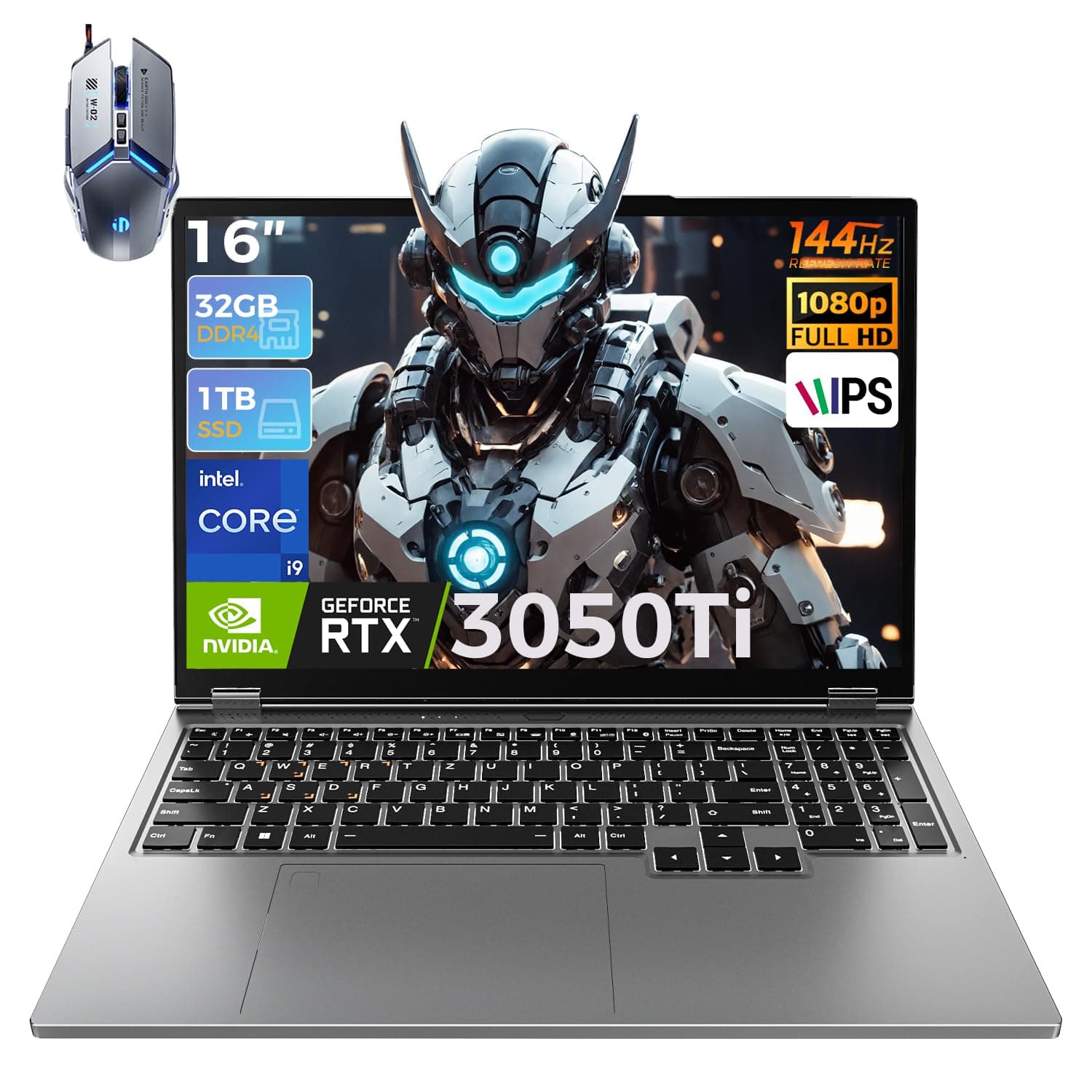 TOPGRO S1 Pro 16" Gaming Laptop, i9-9880H | GTX 3050 Ti (8C/16T, bis zu 4,8 GHz) | 32 GB RAM + 1 TB Speicher | Wi-Fi 6/Bluetooth 5.2 | 144 Hz + Full-HD-Display | Dual-Turbo-Kühlsystem | Webcam
