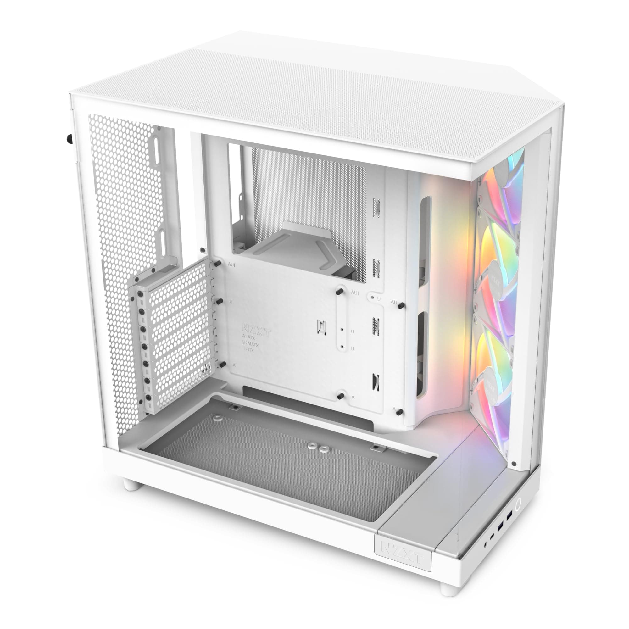 NZXT H6 Flow RGB , CC,H61FW,R1 , Kompaktes Mid,Tower Gehäuse mit zwei Kammern , Inklusive 3 x 120 mm , Lüfter RGB , Glaspaneele mit Panoramablick , Hochleistungs,Airflow,Panels , Weiß White H6 Flow RGB