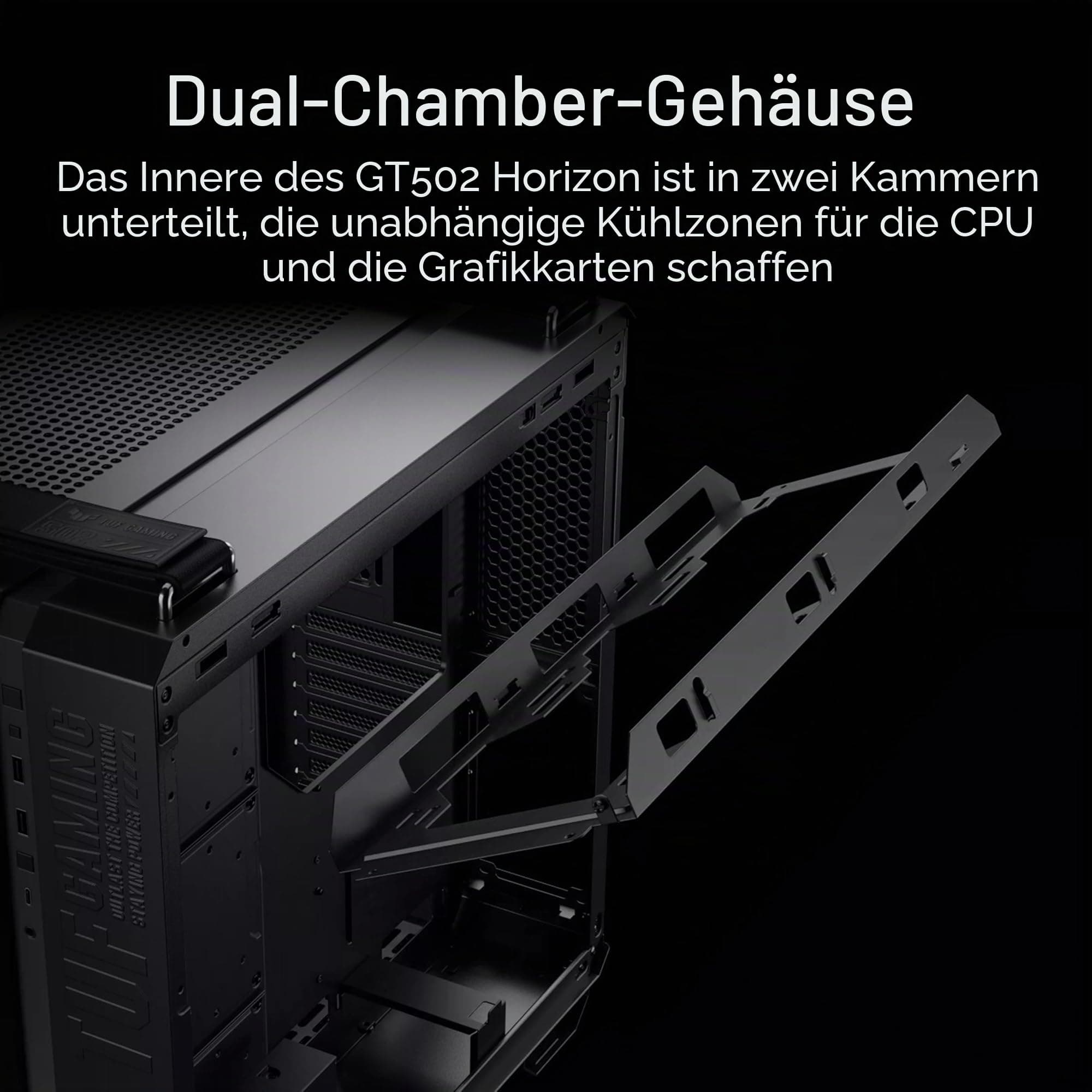 ASUS TUF Gaming GT502 Horizon TG ARGB White modulares Zweikammer-Gehäuse (Panoramadesign, 4 vorinstallierte ARGB-Lüfter, Front Panel High-Speed USB Type-C, weiß) Bild 3