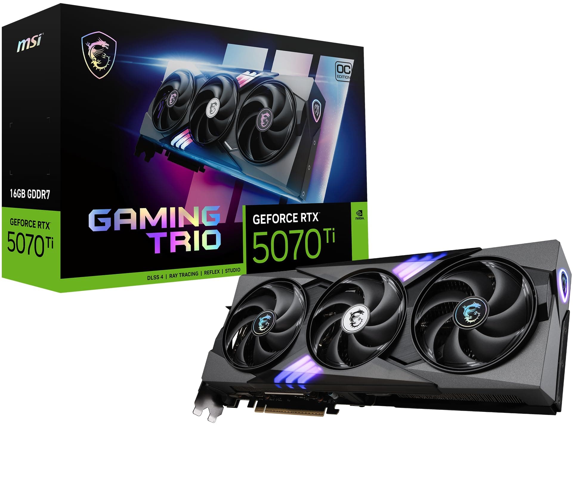 GeForce RTX 5070 Ti 16G Gaming Trio OC — 16GB GDDR7 (28Gbps/256-bit), PCIe 5, Boost: 2572 MHz, HDMI 2.1b, DisplayPort 2.1b Bild 2