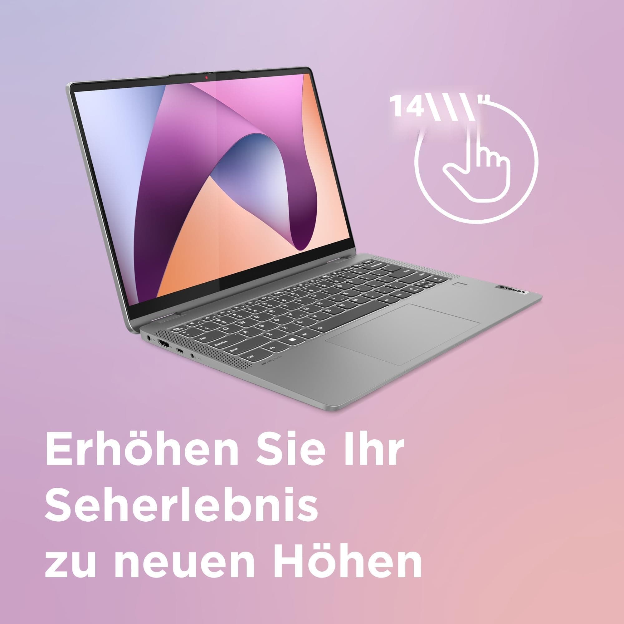 Lenovo IdeaPad Flex Convertible 5 Laptop | 14" WUXGA Display | AMD Ryzen 7 7730U | 16GB RAM | 512GB SSD | AMD Radeon Grafik | Windows 11 Home | QWERTZ | grau | 3 Monate Premium Care Bild 5