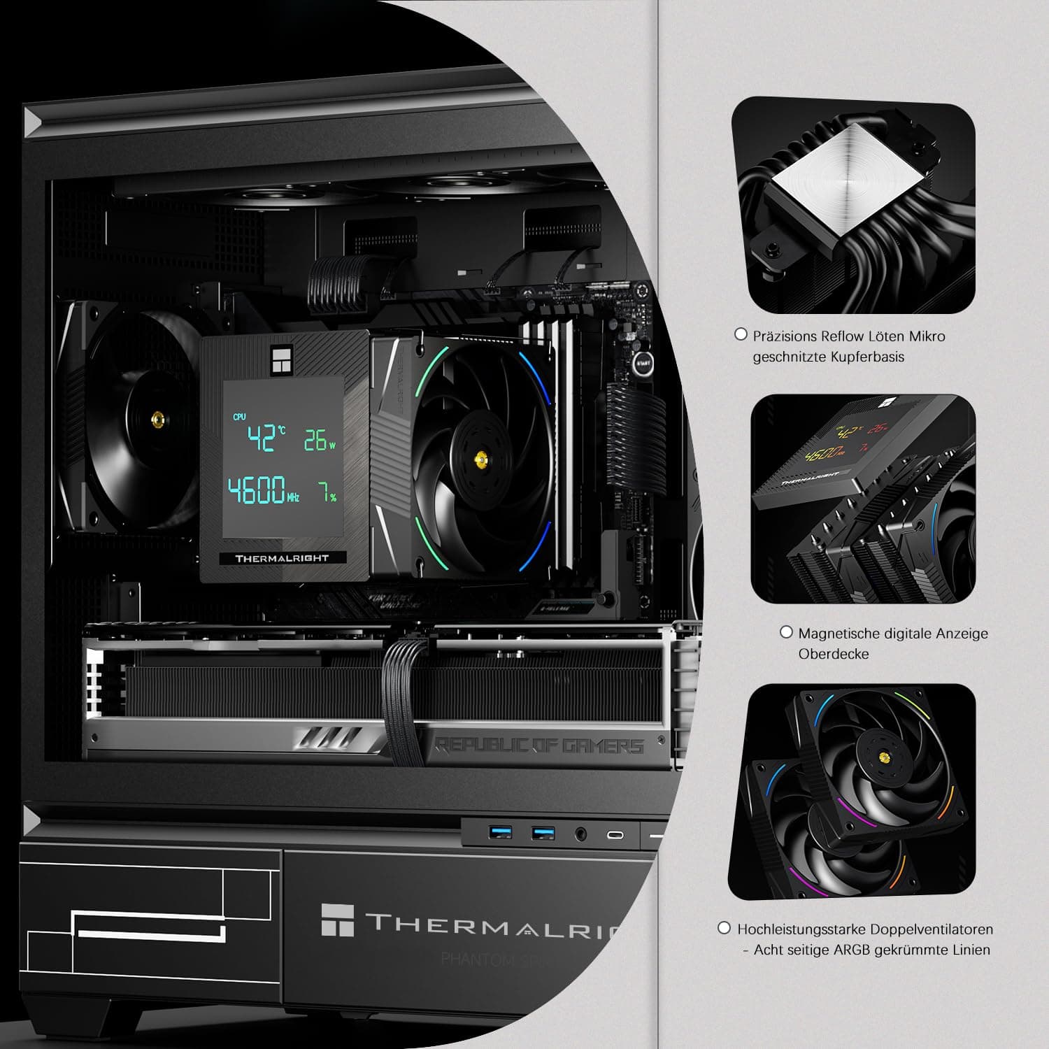TR-Thermalright Phantom Spirit 120 Digital EVO CPU Kühler,Doppelturm mit 7 Wärmerohren,Dual PWM-Lüfter-2150U/min,Digital Display Board Top Cover,für AM5/AM4, Intel lga1851/1700/115x,Schwarz Bild 3