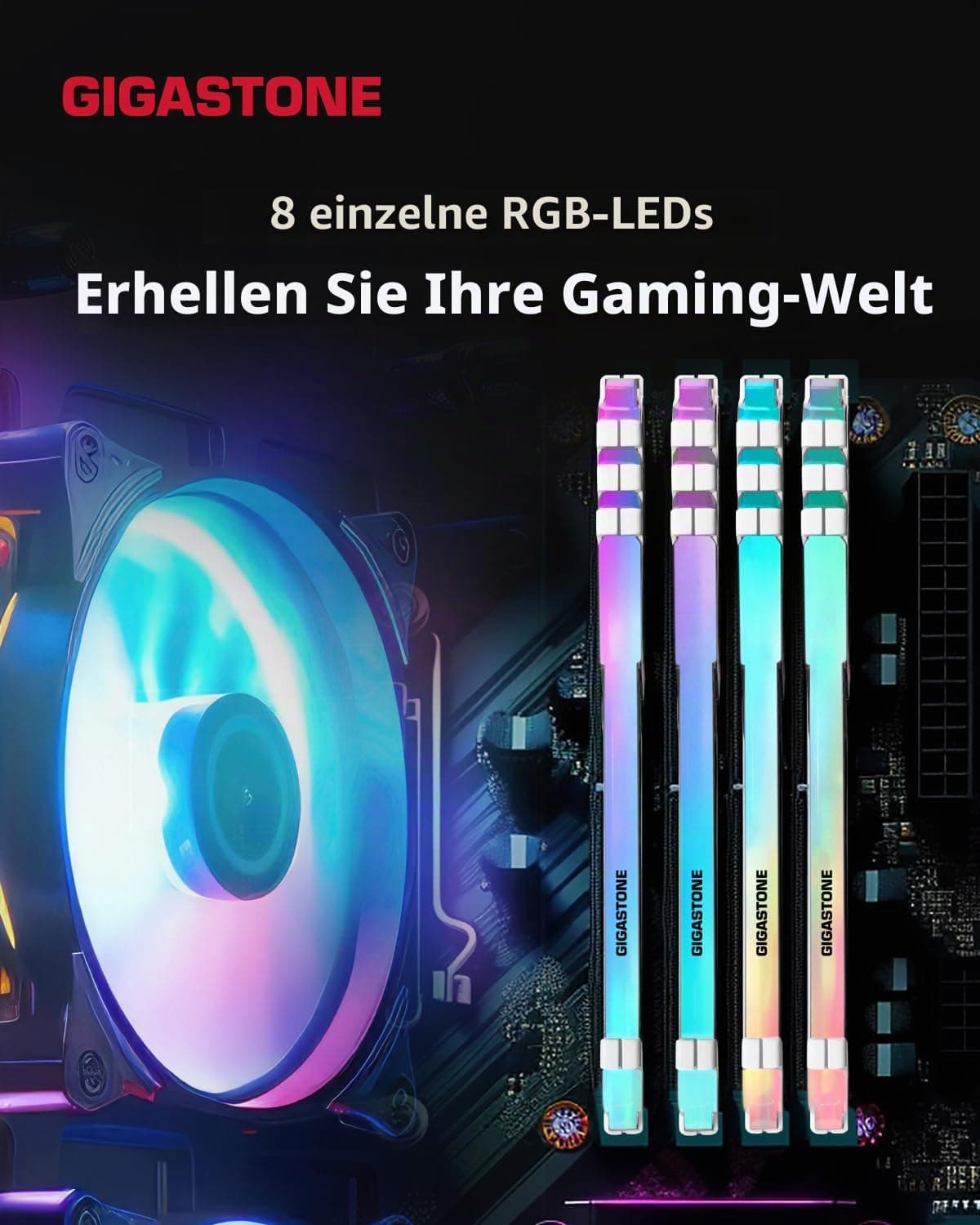 【RGB DDR4 RAM】 GIGASTONE Game Turbo 64GB Kit(4x16GB) DDR4 3200MHz PC4-25600 CL16-18-18-40 Intel XMP 2.0 AMD Ryzen 1.35V UDIMM 288Pin Nicht-ECC ungepuffert Desktop Hochleistung Arbeitsspeicher-Weiß 4x16GB Weiß DDR4 3200 MHz für Desktop Bild 5