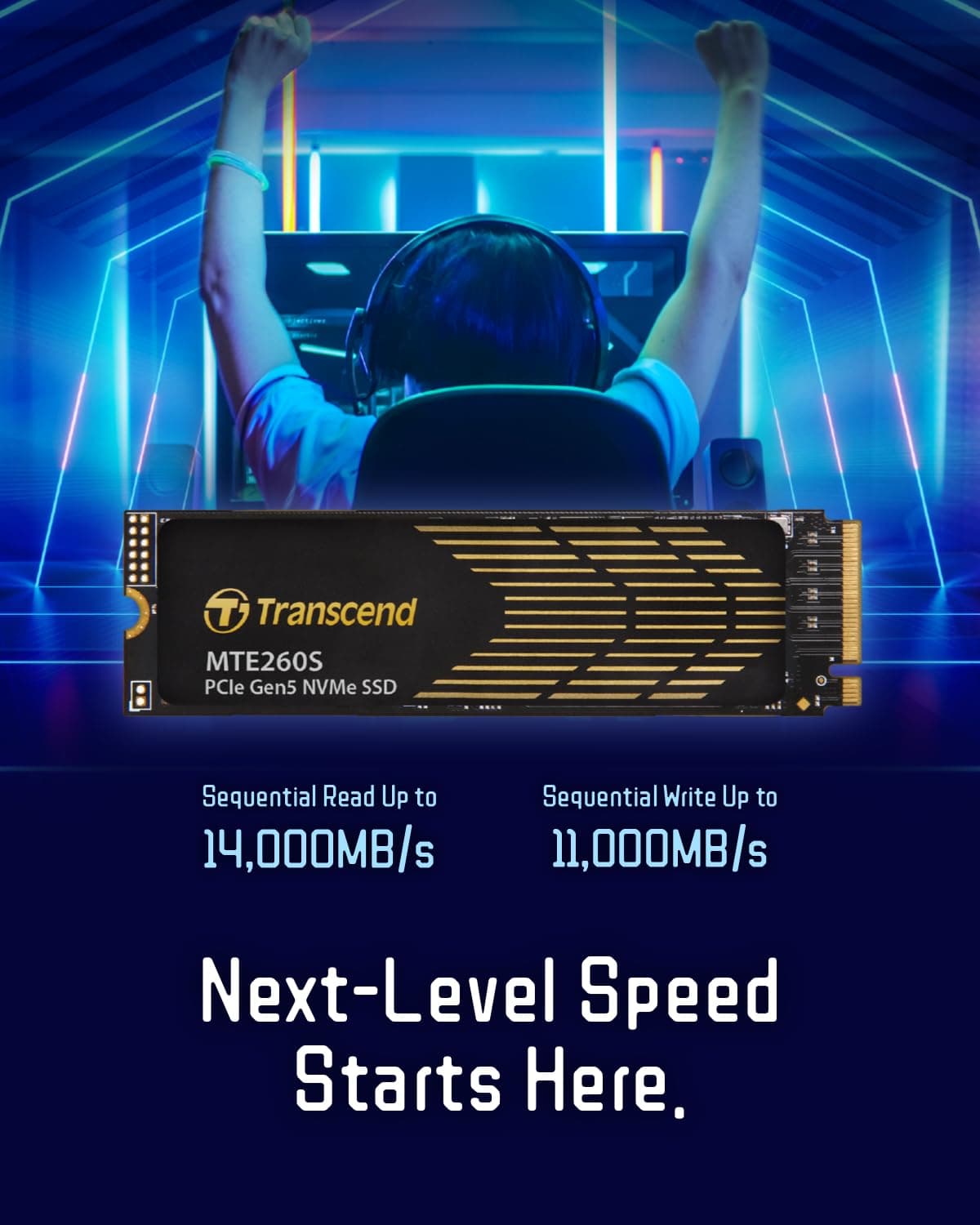 Transcend 4TB Gen5 SSD mit Kühlkörper, bis zu 14.500MB/s, Speichererweiterung für PS5-Konsolen, kompatibel mit Desktops/Laptops, M.2 2280 PCIe 5.0 NVMe Gen5x4 interne Solid State Festplatte, 3D TLC Bild 5