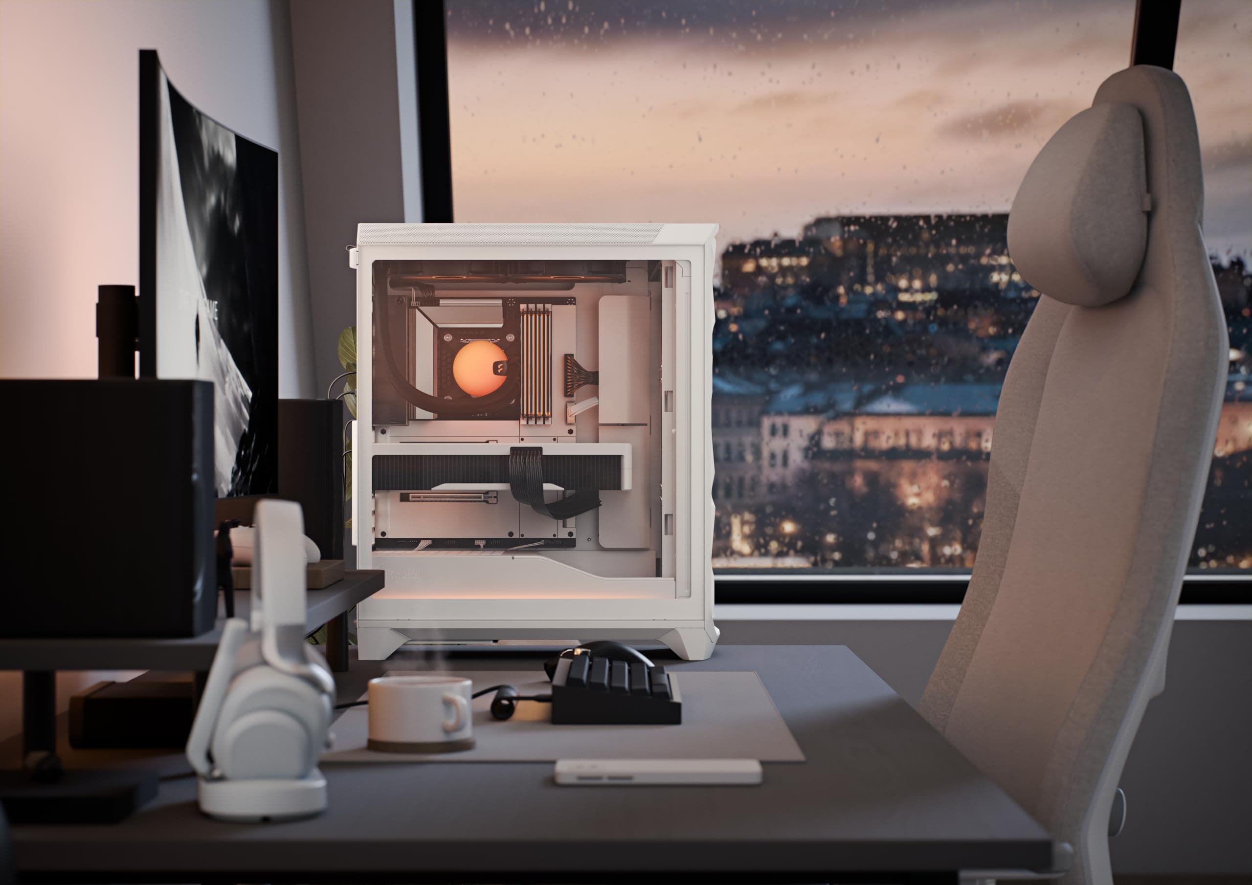 Fractal Design Meshify 3 White RGB TG Clear Tint - Gaming Computer-Gehäuse – Facetten-Mesh-Front – DREI RGB Momentum 14 Lüfter enthalten – E-ATX/ATX/mATX Unterstützung Meshify 3 RGB Weiß Bild 5