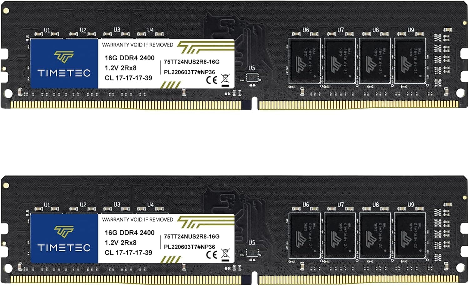 Timetec Premium 32 GB KIT (2x16 GB) DDR4 2400 MHz (PC4-2400T) PC4-19200 UDIMM für Desktop-PCs – Non-ECC Unbuffered, 288-Pin, 1,2 V, CL17 DIMM-Speichermodul Dual Rank 32GB KIT(2x16GB) Premium
