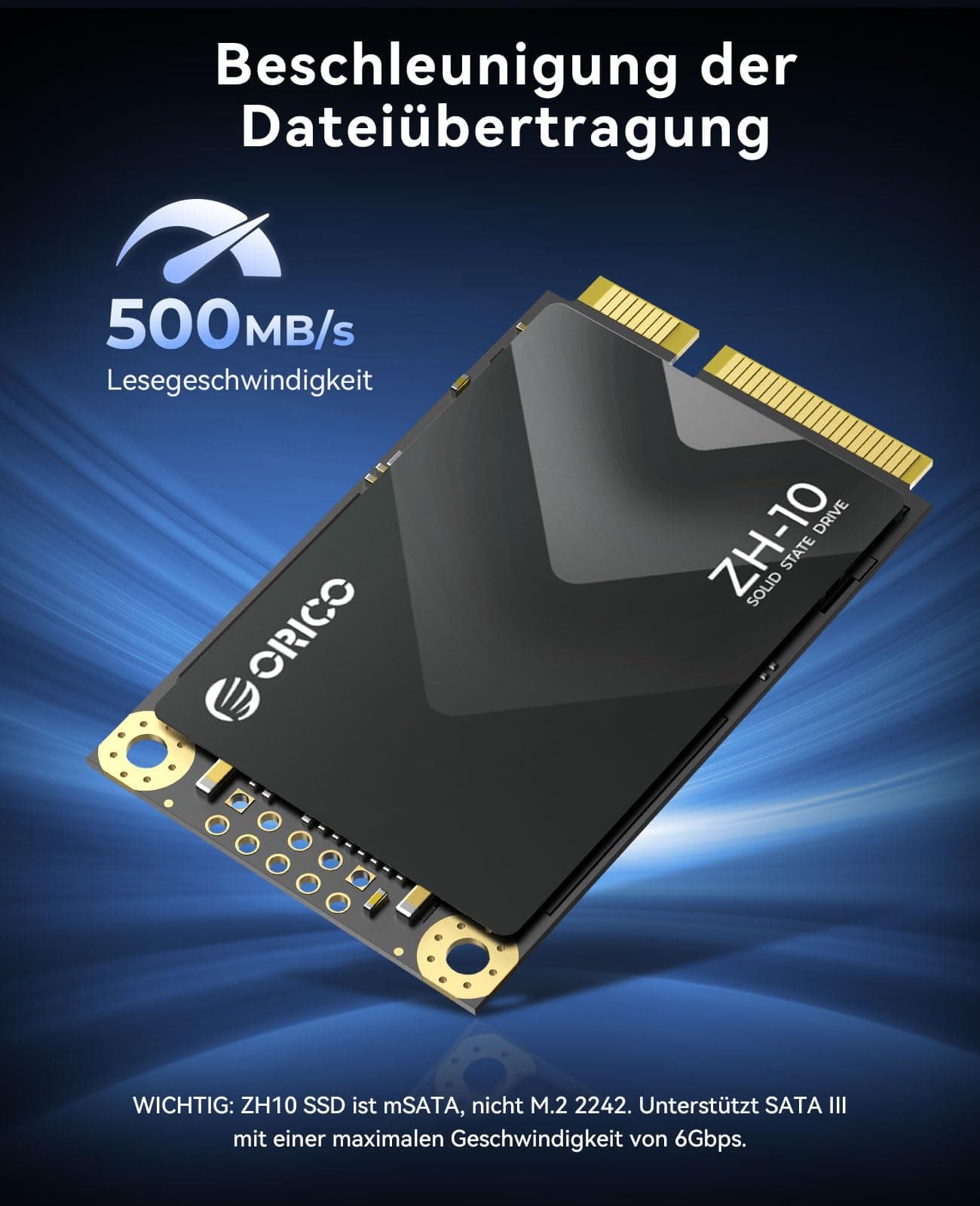 ORICO 512GB mSATA SSD SATA III, 5 Gbps 3D NAND Internes Solid State Laufwerk für Laptops Ultrabooks Desktop-ZH10 Bild 3
