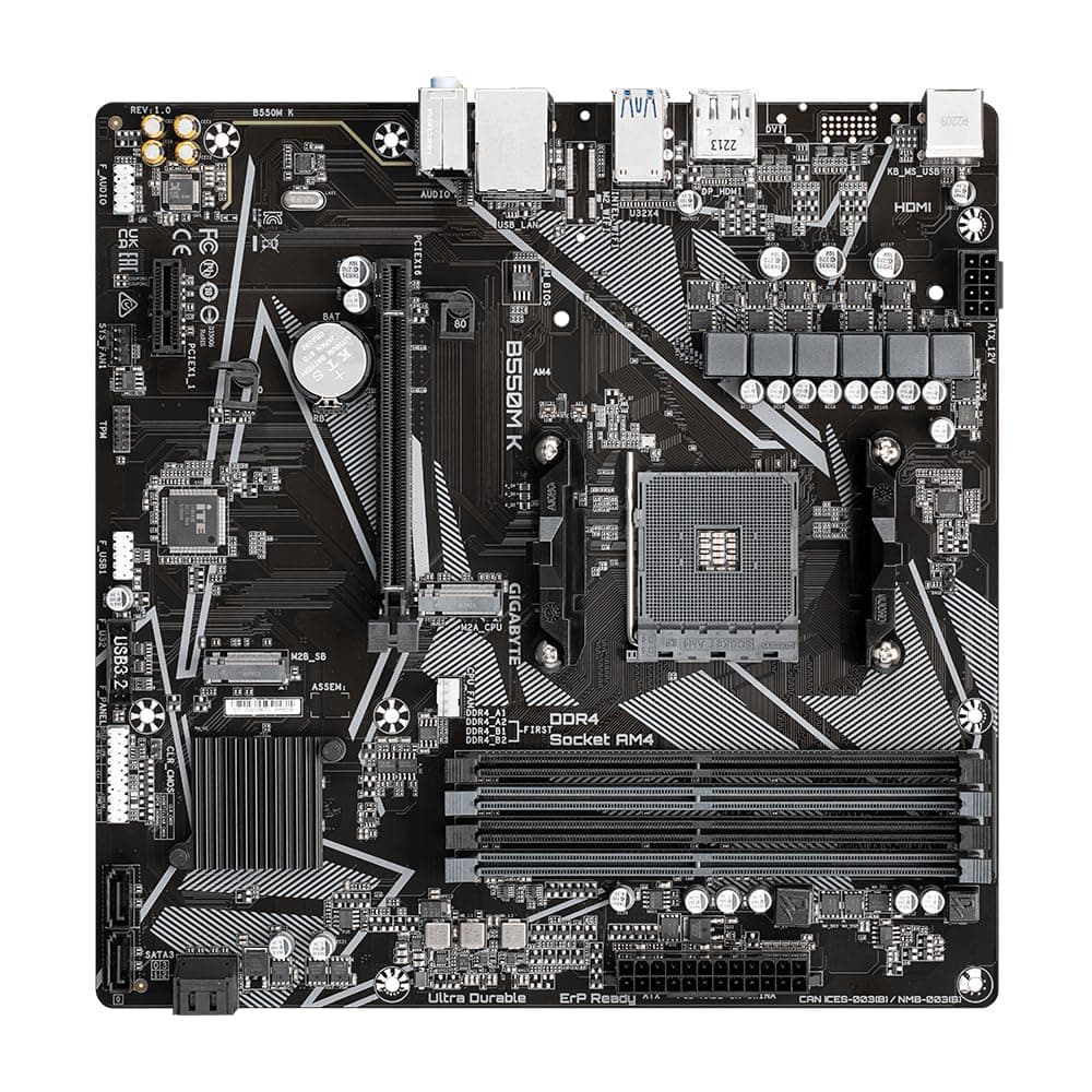 GIGABYTE B550M K Mainboard – AMD Ryzen 5000 CPUs, bis zu 4733 MHz DDR4, 1xPCIe 4.0 + 1xPCIe 3.0 M.2, 1GbE LAN, USB 3.2 Gen 1 Bild 7