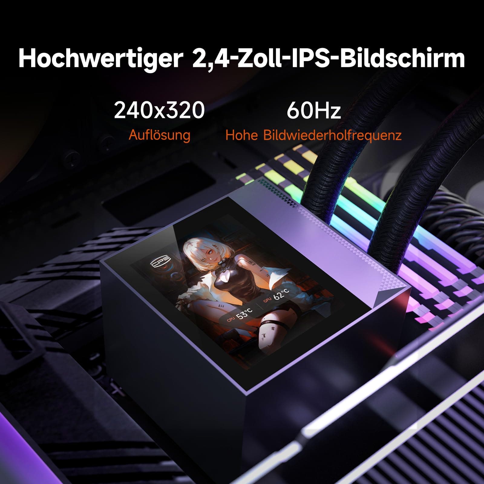 CPU-Kühler Flüssigkeitskühler, 360-mm-AIO-Flüssigkeitskühlung, Hochleistungs-Pumpe, 2,4" IPS-Display, CPS ARGB-Wasserkühlung mit leisen F5 R120-mm-Lüftern (DC360 Pro ARGB-Display BK) DC360 Pro ARGB Display BK Bild 5