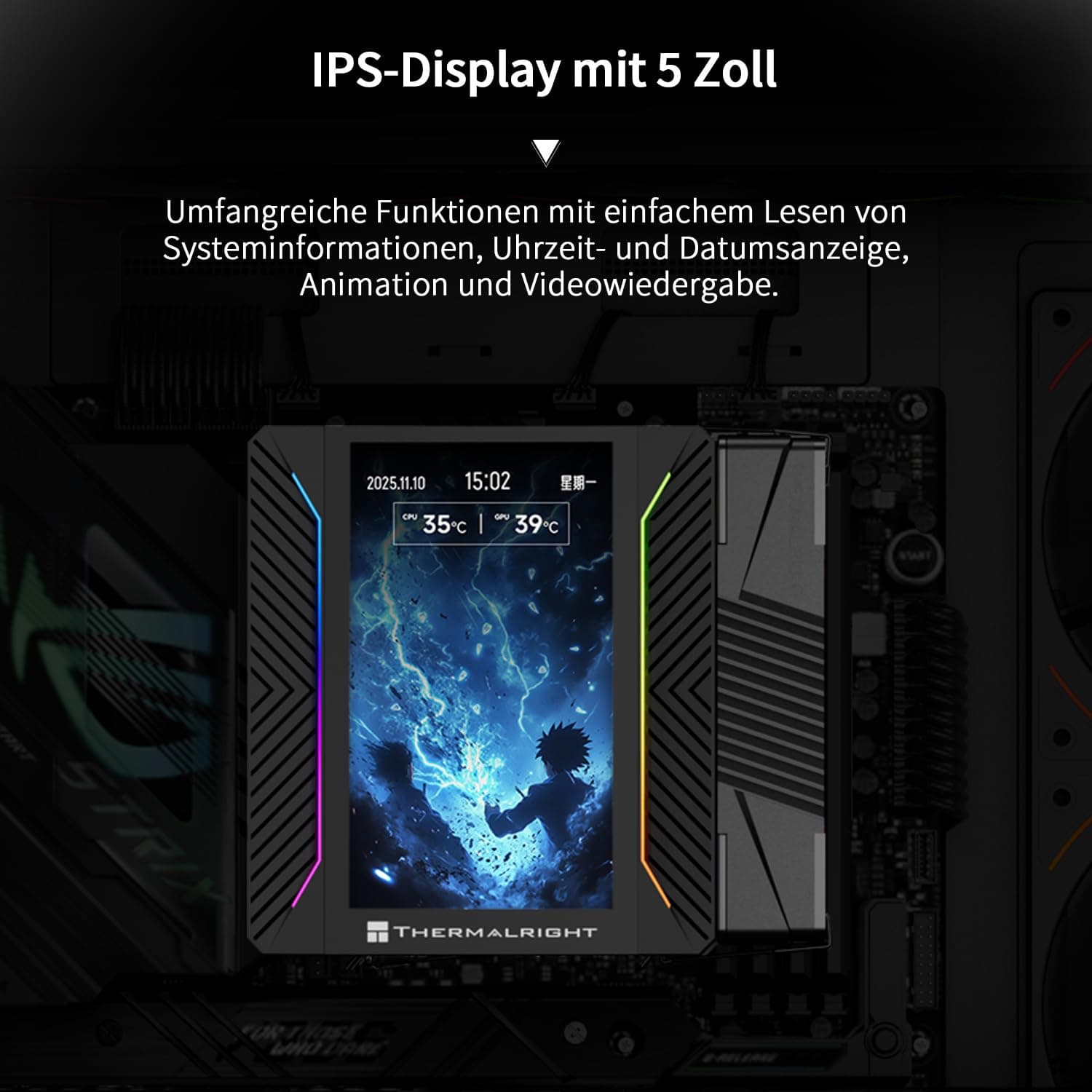 TR Peerless Assassin 120 VISION MAX ARGB Black CPU-Luftkühler, PC-Kühler mit 2x TL-K12 PWM-Lüftern, 5 Zoll magnetischem Display (480x854 Auflösung), für LGA1851/1700 & AM5 Bild 5
