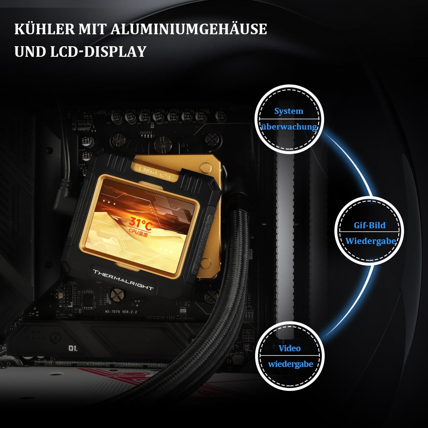 Thermalright FW 360 Schwarz ARGB CPU-Wasserkühlung mit 3 PWM-Lüftern, IPS 320 * 240 Auflösung LCD-Bildschirm, flüssiger CPU-Kühler für AMD/Intel PC Aio-Kühler: AM4/AM5/LGA1700/1851 FW 360 BLACK ARGB Bild 7
