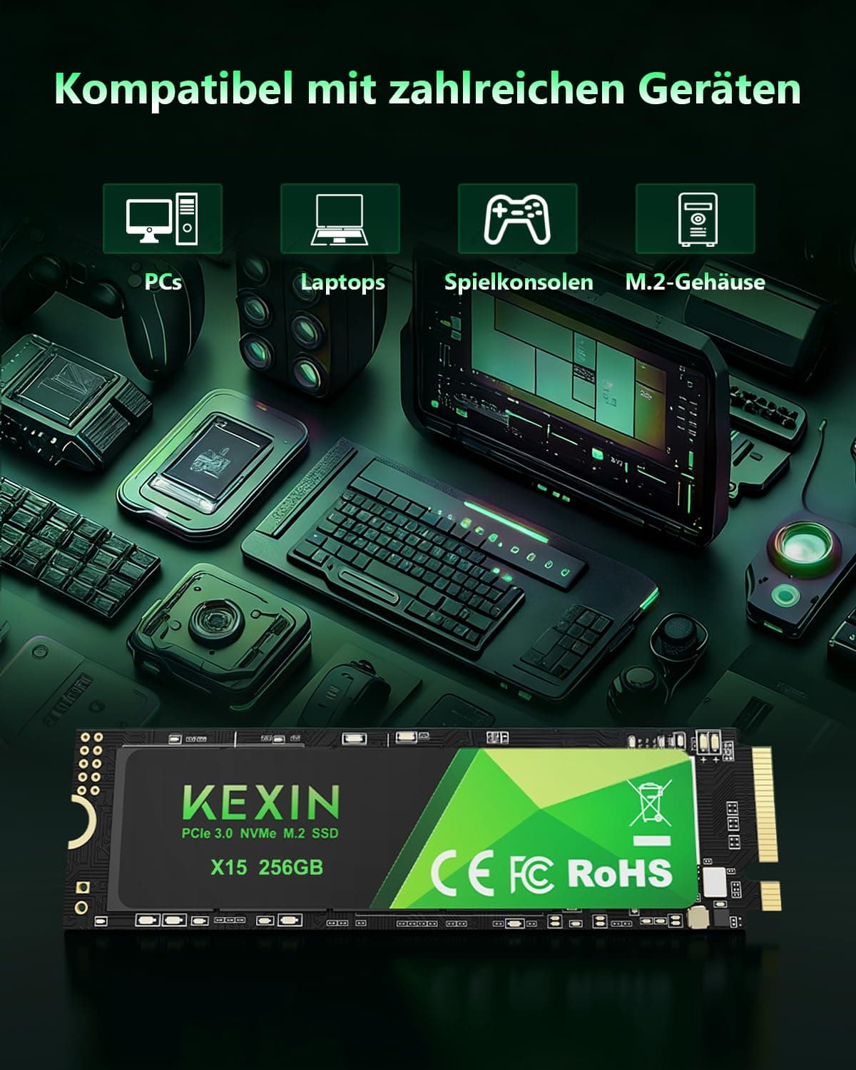 KEXIN 256GB NVMe M.2 2280 SSD PCIe 3.0, bis zu 2800 MB/s Lesen, 2300 MB/s Schreiben, 3D-NAND-Flash, Internes Solid State Drive PC-Enthusiasten und Gamer Bild 7