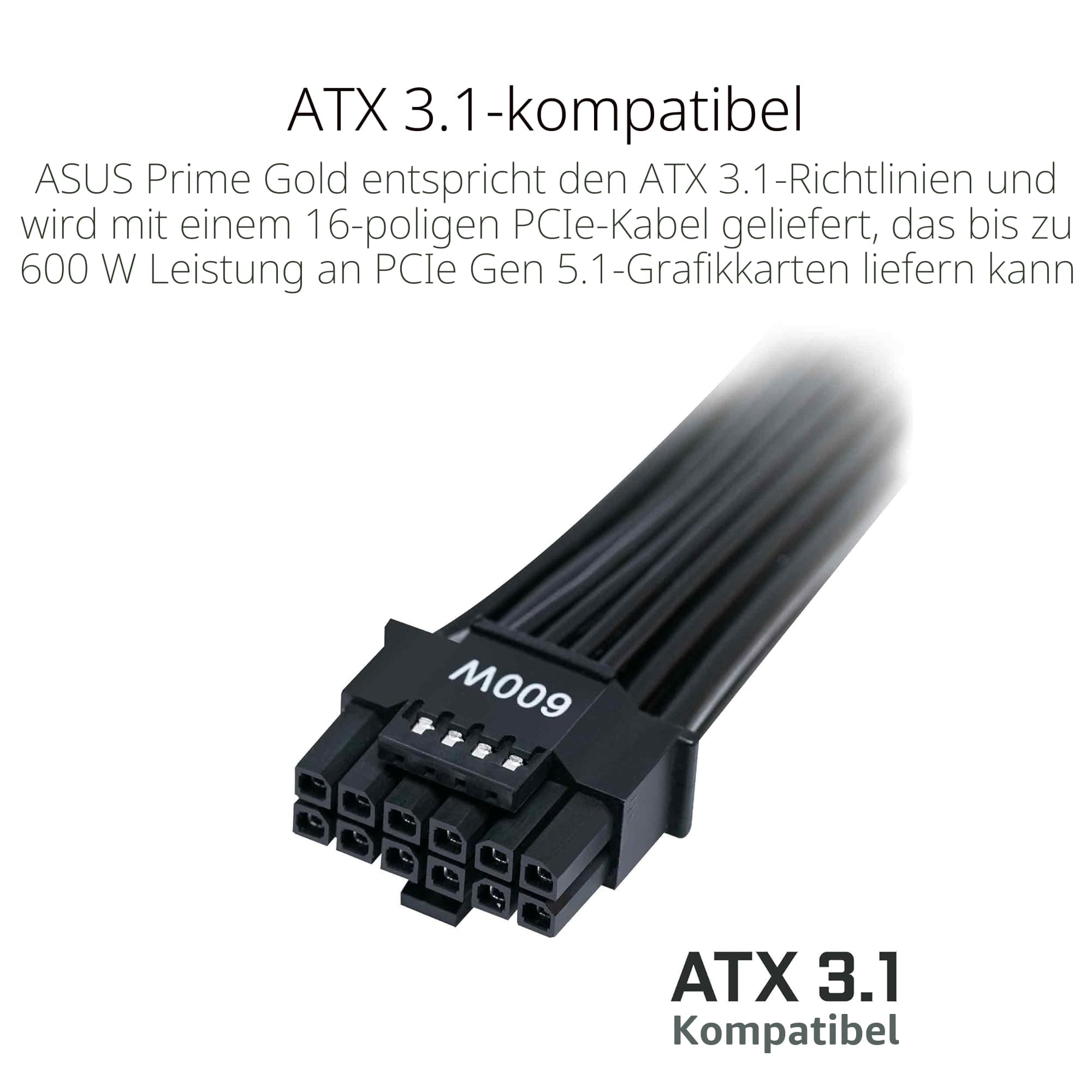 ASUS Prime 850W Gold Netzteil (850 Watt, für Allround-PCs und Gaming-PCs, 80 Plus Gold Zertifizierung, ATX 3.1 kompatibel, PCIe 5.1, Lüfter mit Doppelkugellagern, schwarz/weiß) Bild 8