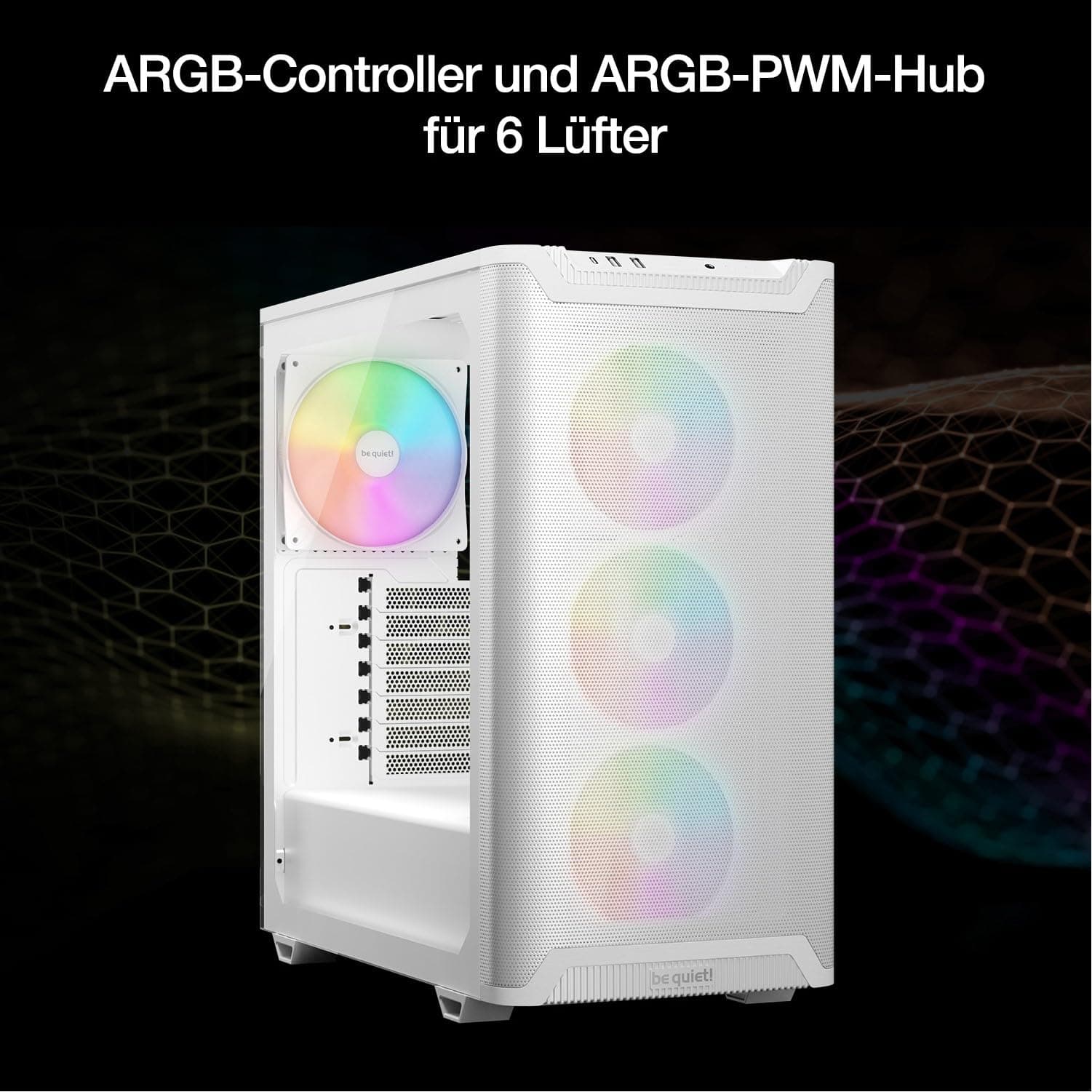 be quiet! Pure Base 501 LX White PC-Gehäuse, 4 vorinstallierte Light Wings PWM-Lüfter, ARGB-Beleuchtung, ARGB-Controller und PWM-Hub, hoher statischer Druck, USB 3.2 Gen. 2 Type C, geräumiges Design Bild 7
