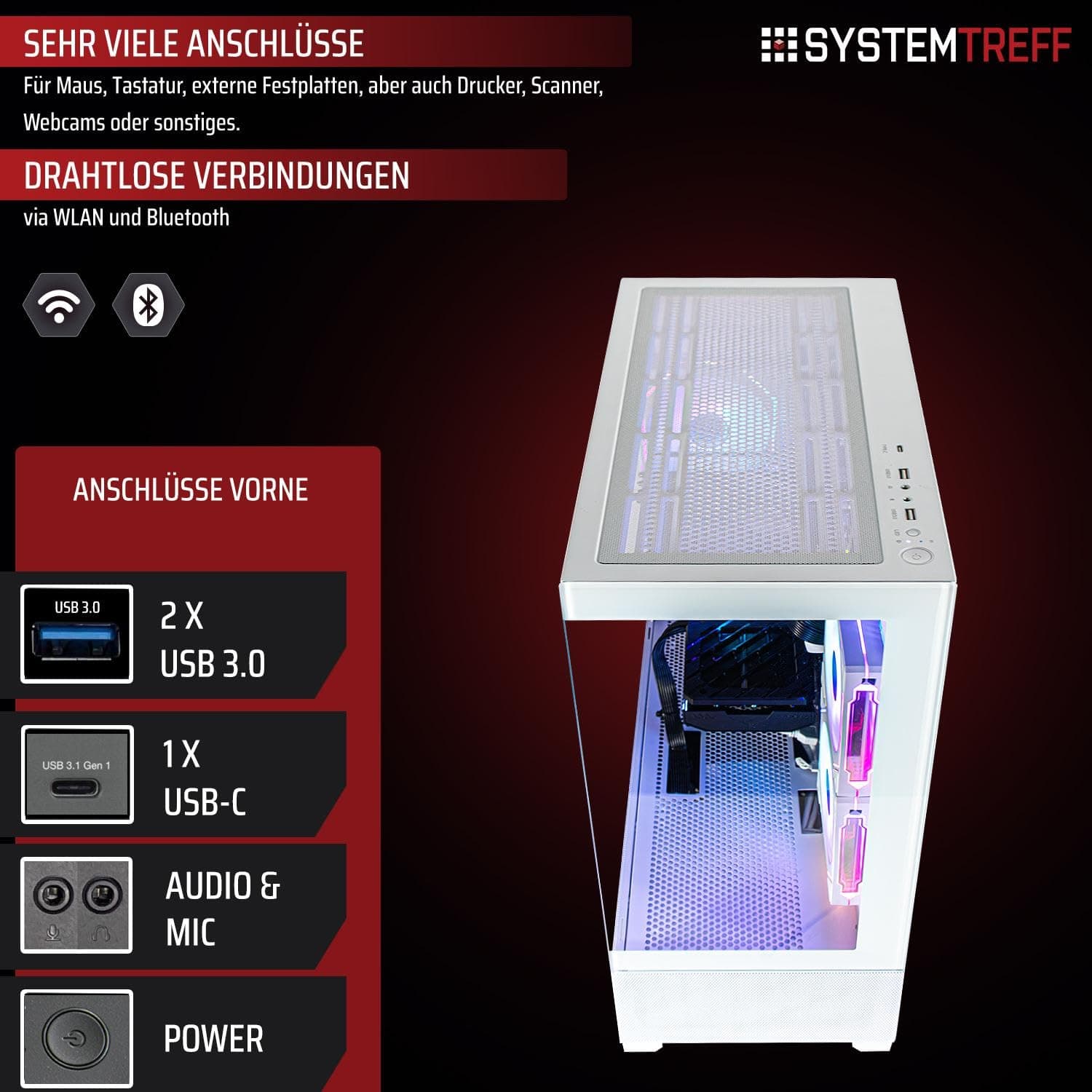 SYSTEMTREFF Basic Gaming PC weiß AMD Ryzen 7 5700X 8x4.6GHz | Nvidia RTX 3050 6GB DX12 | 512GB M.2 NVMe | 16GB DDR4 RAM | WLAN Desktop Computer Rechner für Gamer, Zocker & Streamer Bild 4