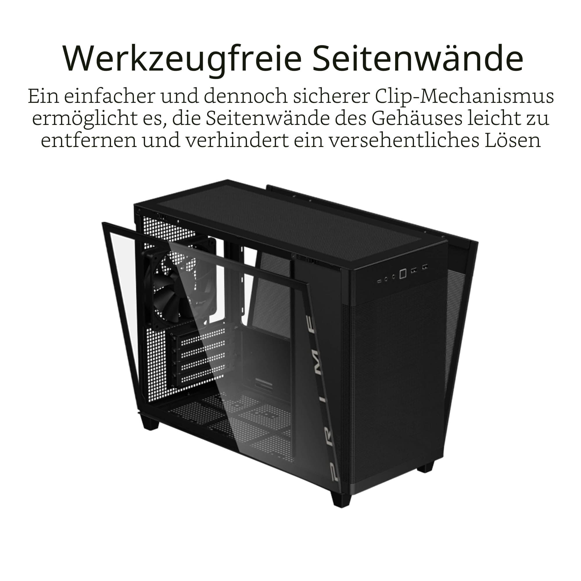 ASUS Prime AP201 MicroATX Gehäuse schwarz (33 Liter, unterstützt 280- & 360-mm-Kühler, Grafikkarten bis 338 mm Länge und Standard-ATX-Netzteile) Bild 7
