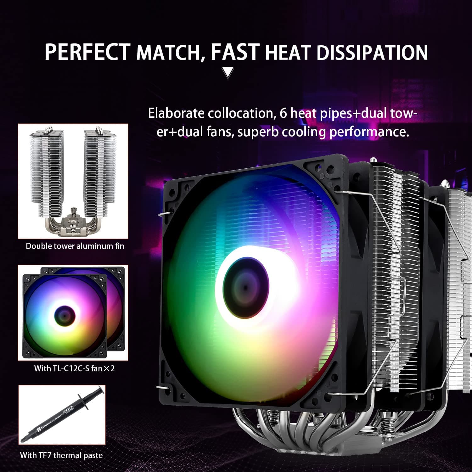 Thermalright Peerless Assassin 120 SE ARGB CPU-Luftkühler, 6 Heatpipes CPU-Kühler, Dual 120mm TL-C12C-S PWM Lüfter, Aluminium Kühlkörperabdeckung, für AM4/AM5/Intel LGA1851/1700/1150/1151/1200 Bild 5