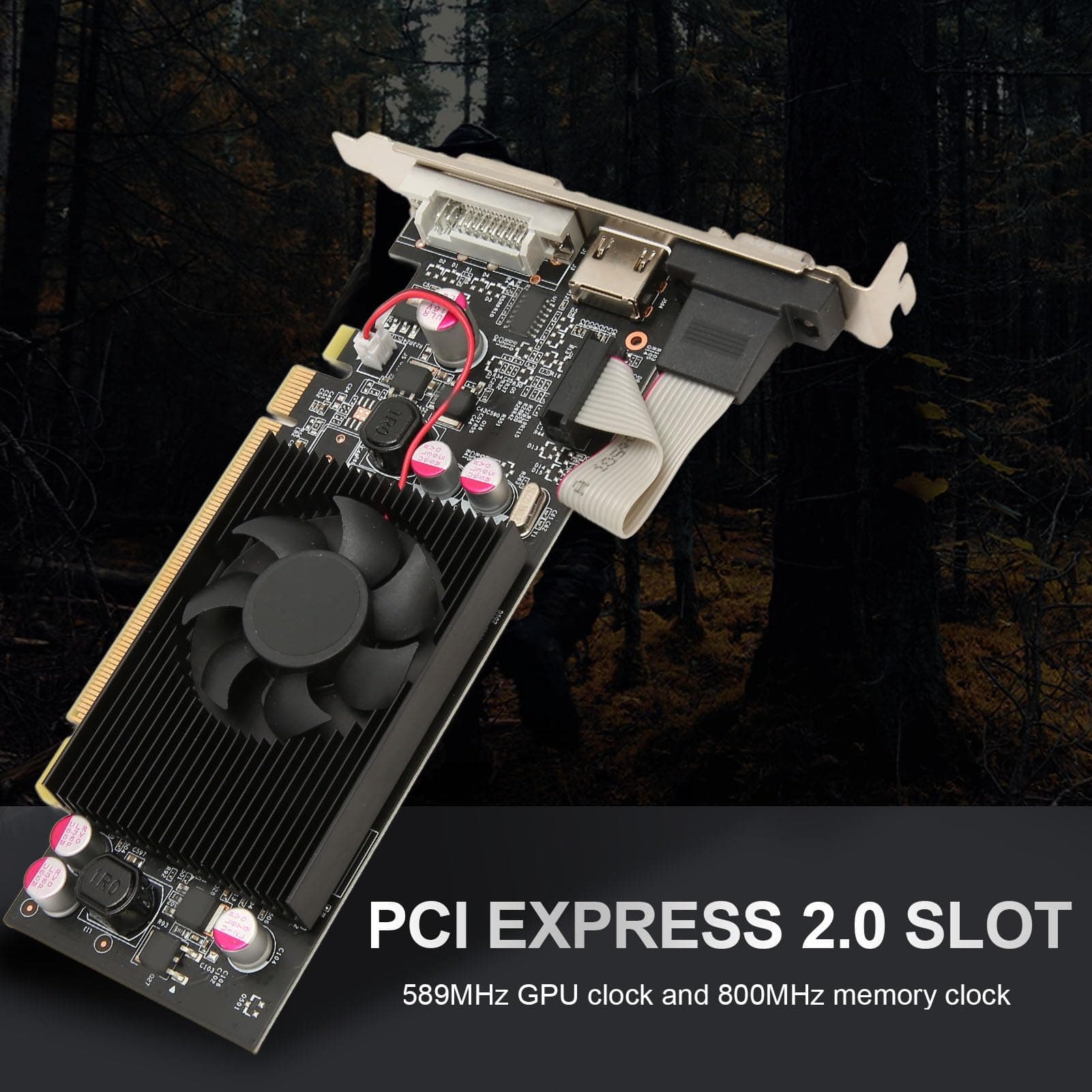 VBESTLIFE GT210-Grafikkarte, 1 GB DDR2 64 Bit 589 MHz Grafikkarte, PCI Express 2.0 PC-Gaming-Grafikkarte mit Lüfter (GT210 1 GB DDR2 64 Bit) Bild 3