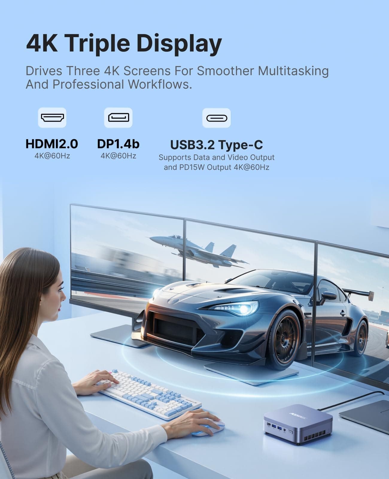 ACEMAGIC Matrix M5 Mini PC, Intel Core i9-14900HX (16C/24T), 32GB DDR4 1TB PCIe 4.0 SSD Win11 Pro Mini Computer, Intel UHD Graphics 14th, Triple 4K Display/WiFi 6 Für Gaming,3D-Rendering i9-14900HX 32 GB 1 TB Bild 5