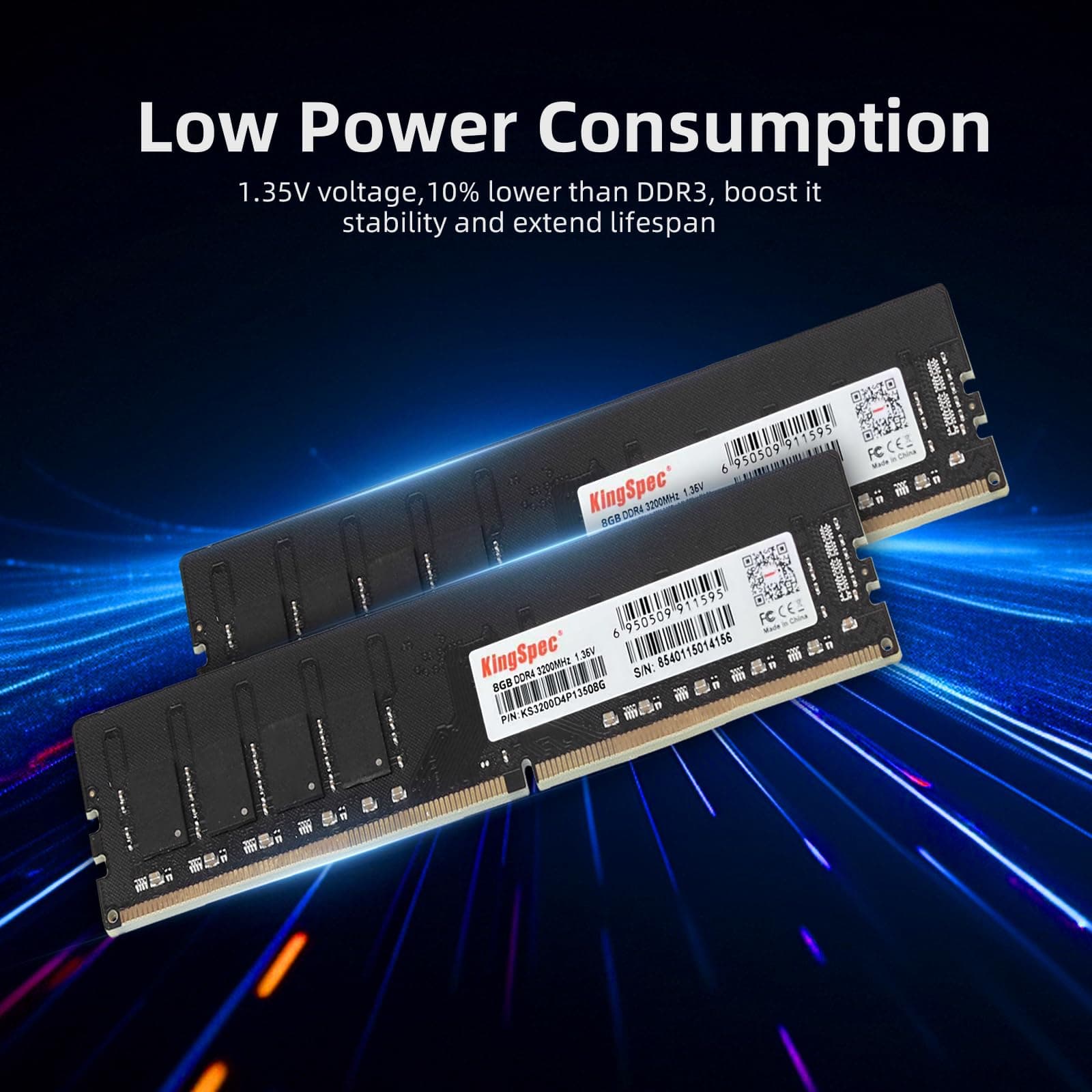 KingSpec 16 GB (2 x 8 GB) DDR4 RAM 3200 MHz für Desktop – Plug-and-Play, Heim- und Bürogebrauch, Standardversion, 288-Pin DIMM CL18 1,35 V Computerspeicher, kompatibel mit den meisten Intel/AMD-PCs 16GB (2x8GB) 3200 MHz Bild 6