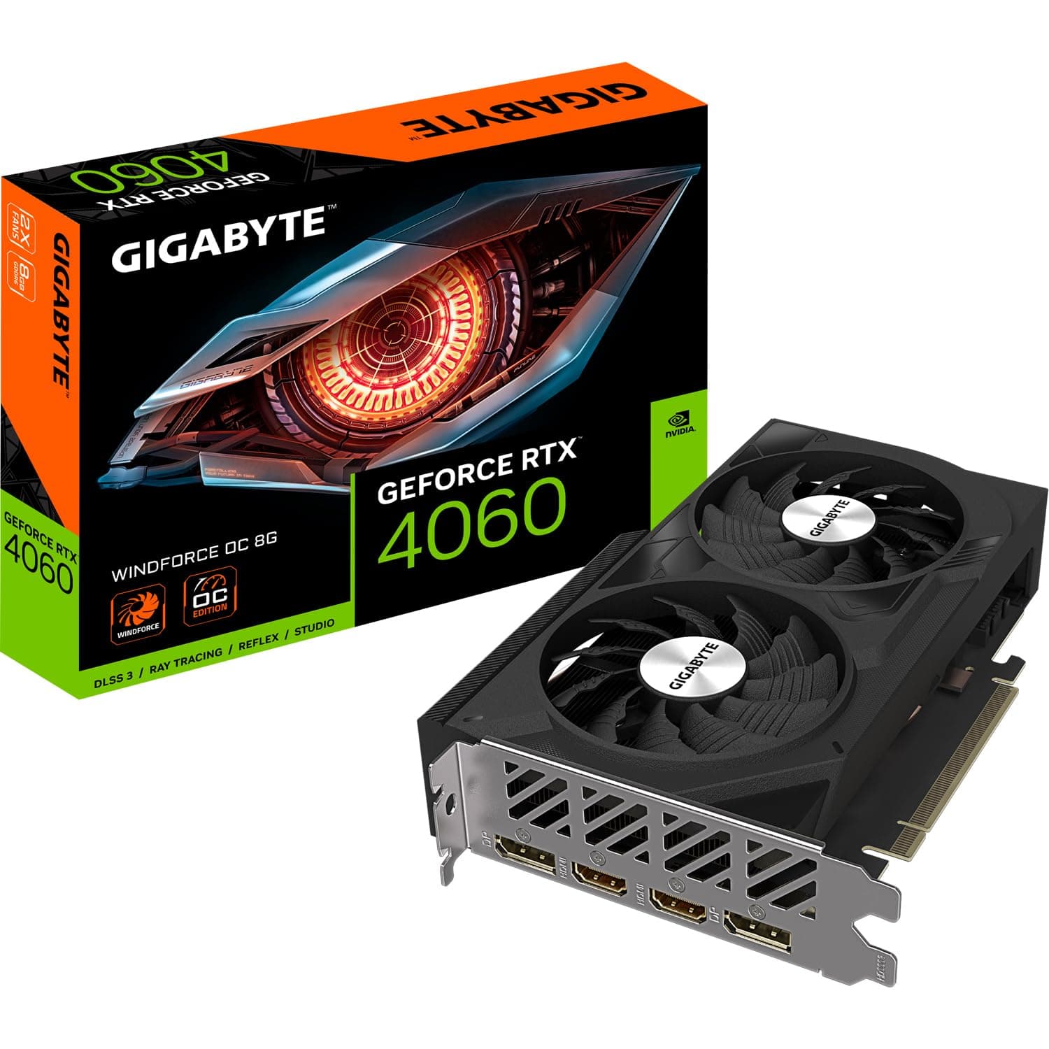 Gigabyte NVIDIA GeForce RTX 4060 WINDFORCE OC Graphics Card - 8GB GDDR6, 128-bit, PCI-E 4.0, 2475MHz Core Clock, 2x DP 1.4, 2x HDMI 2.1a, NVIDIA DLSS 3 - GV-N4060WF2OC-8GD Bild 2