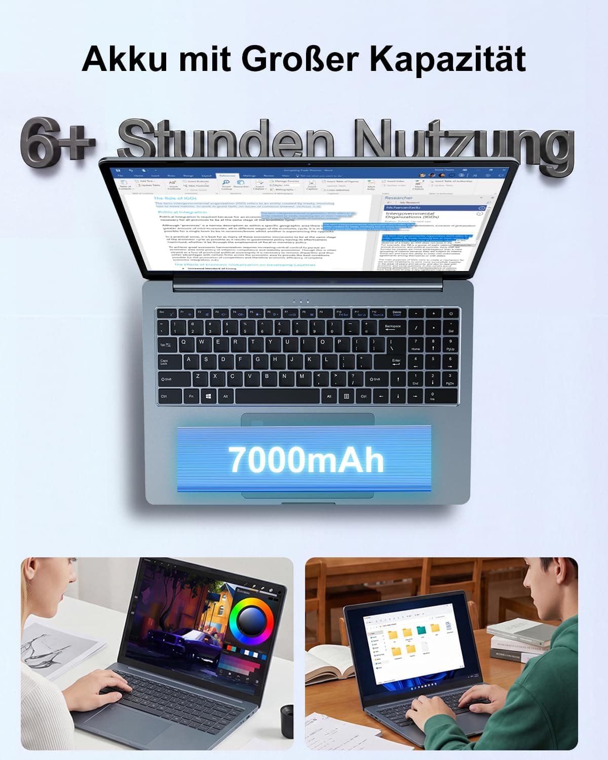 Ninkear N16 Pro Ultradünn Laptop, Core i7 12700H, 16GB DDR4, 1TB SSD, 16" 2.5K Ultragroß Display, WiFi 6 & BT 5.2, Stabile WLAN-Verbindung Laptop – Für Arbeit & Treffen & Gaming Silber Bild 3