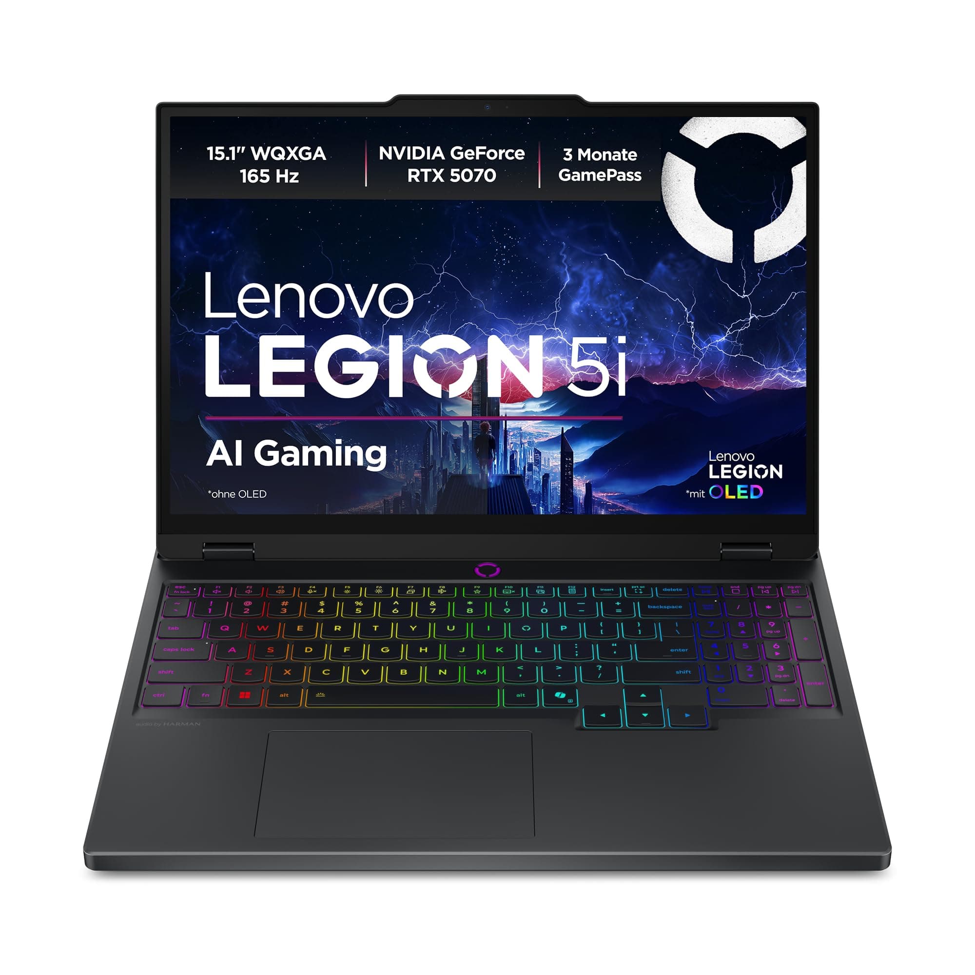 Lenovo Legion 5i Gaming AI Laptop | 15.1" WQXGA 165Hz OLED Display | NVIDIA GeForce RTX 5070 | Intel Core i7-13650HX | 32GB RAM | 1TB SSD | Win11 | QWERTZ | Eclipse Black | 3 Monate GamePass