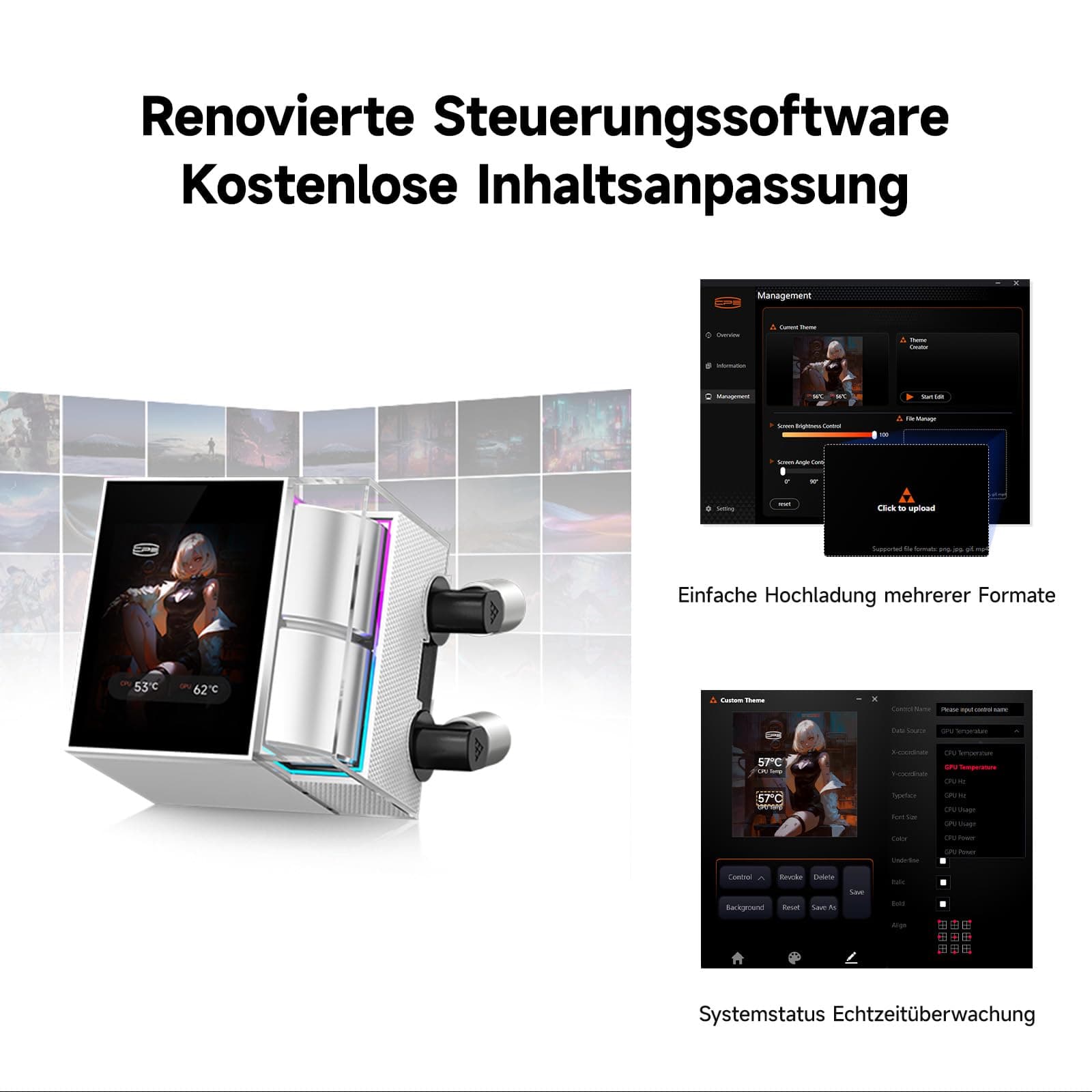 PCCOOLER AIO CPU-Kühler Wasserkühlung - 3er-Pack F5 R120 Lüfter - 2,4-Zoll LCD-Bildschirm, 360mm Flüssigkeitskühler kompatibel mit AM4, AM5, Intel LGA 1700/1851/115X Wasserkühlung(DS360 Display BK) Bild 6